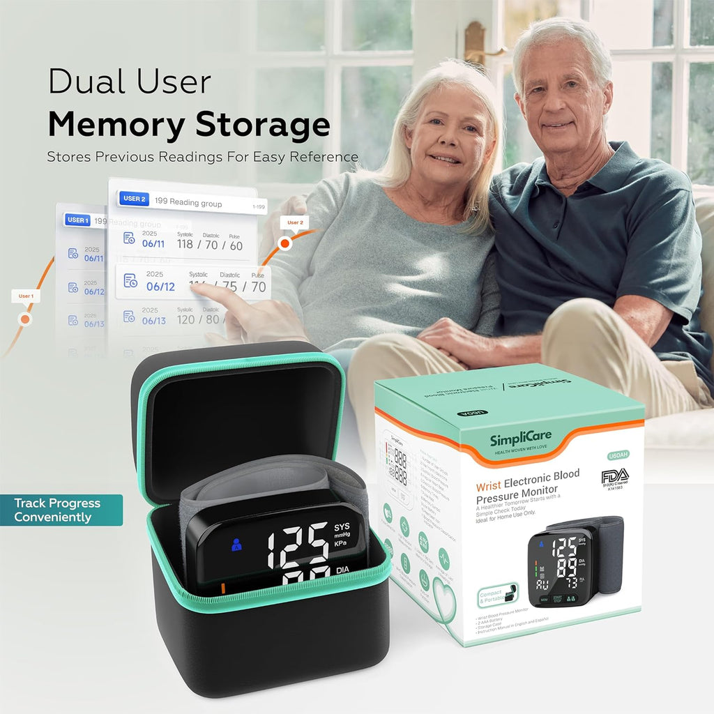 Wrist Blood Pressure Monitor, Digital BP Cuff, LED Display, Dual-User

