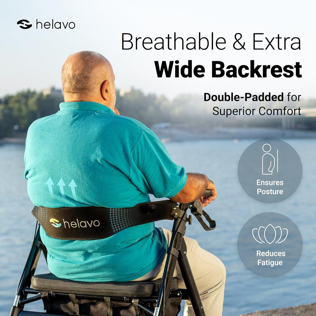 Helavo Bariatric Rollator Walker with Adjustable Seat, 8in Wheels, 550 lb Capacity

