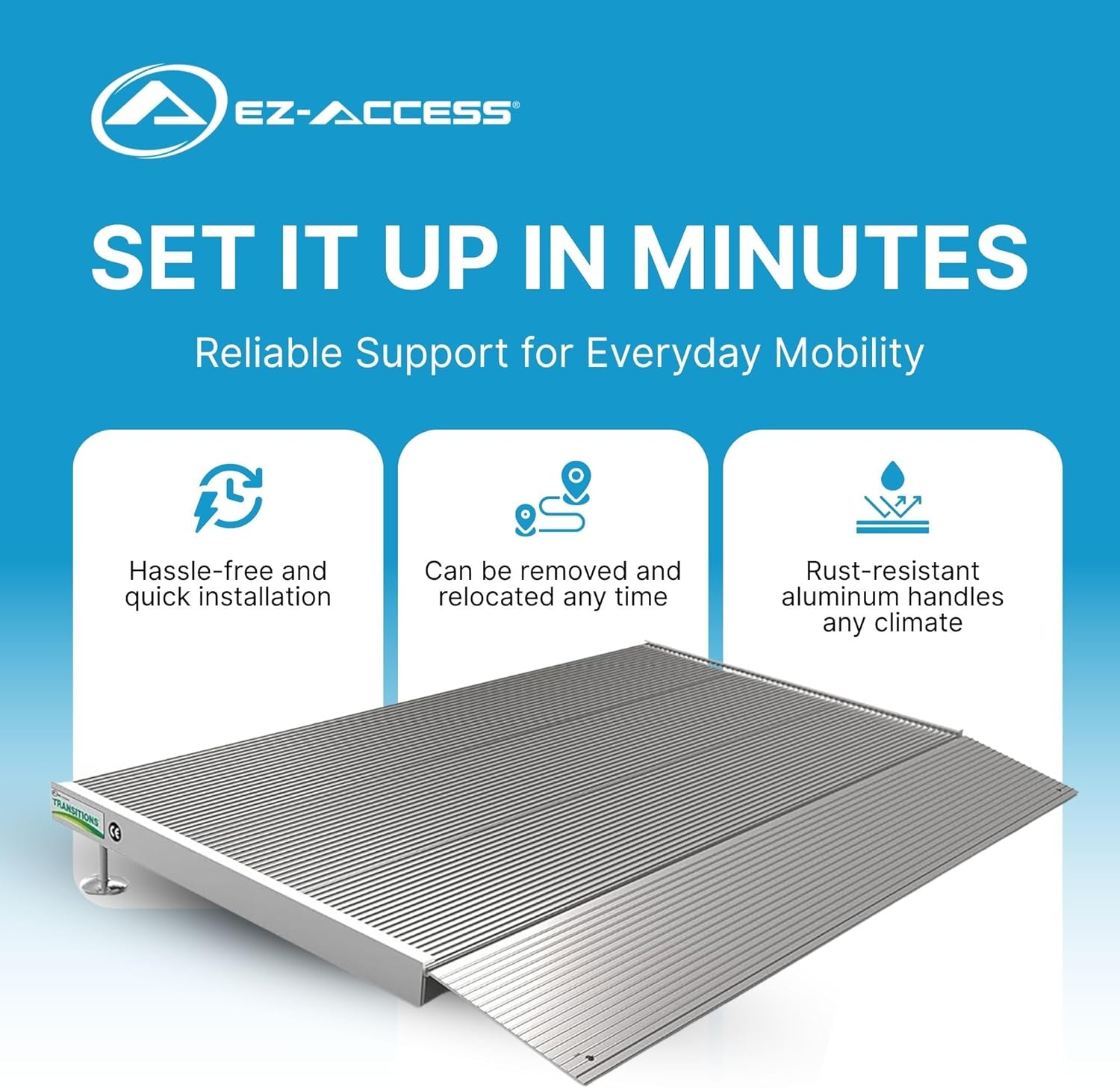 EZ-ACCESS Portable Threshold Ramp for Doorways and Home Steps, Self Supporting Aluminum

