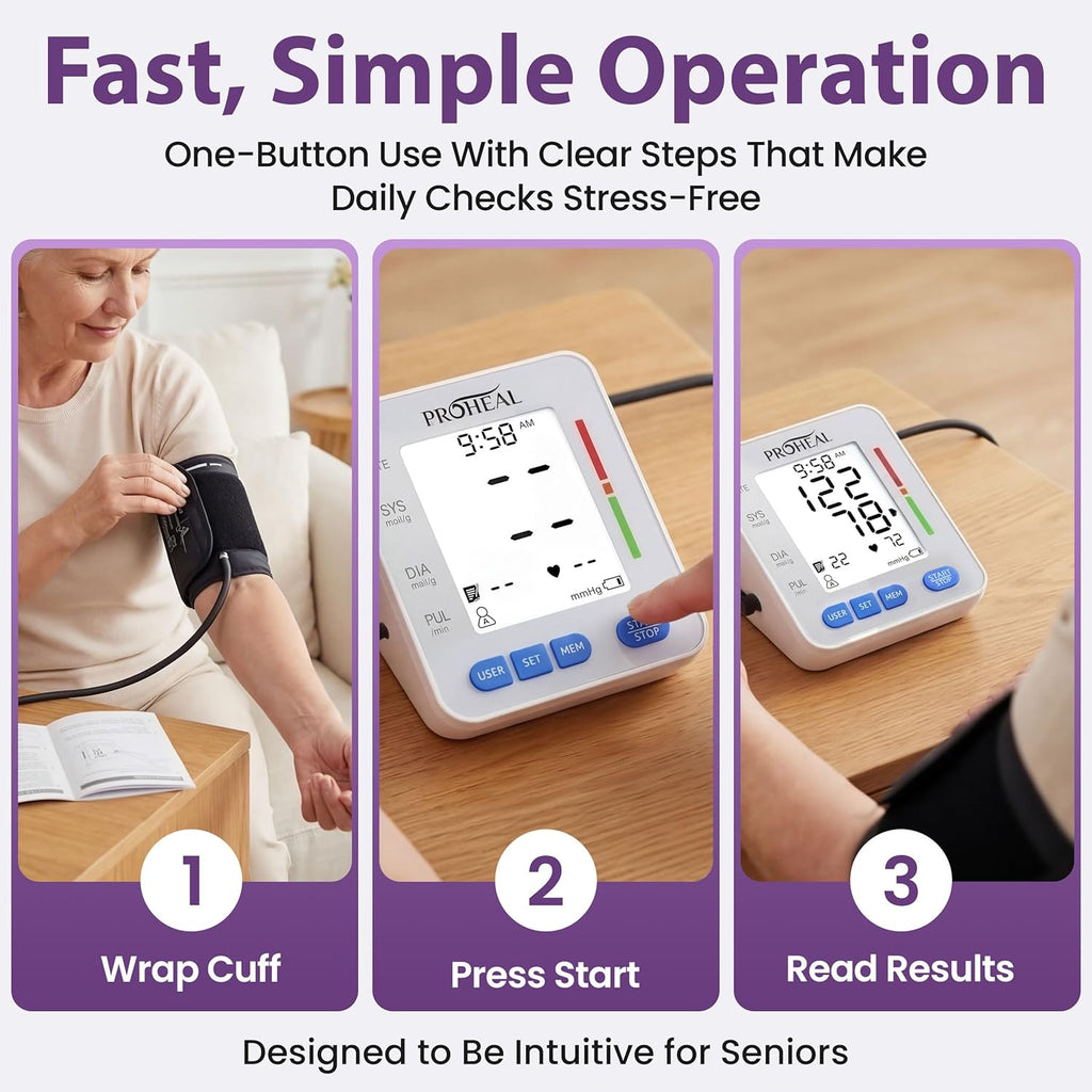 ProHeal Upper Arm Blood Pressure Monitor with Talking Audio, Backlit LCD, 240 Memory

