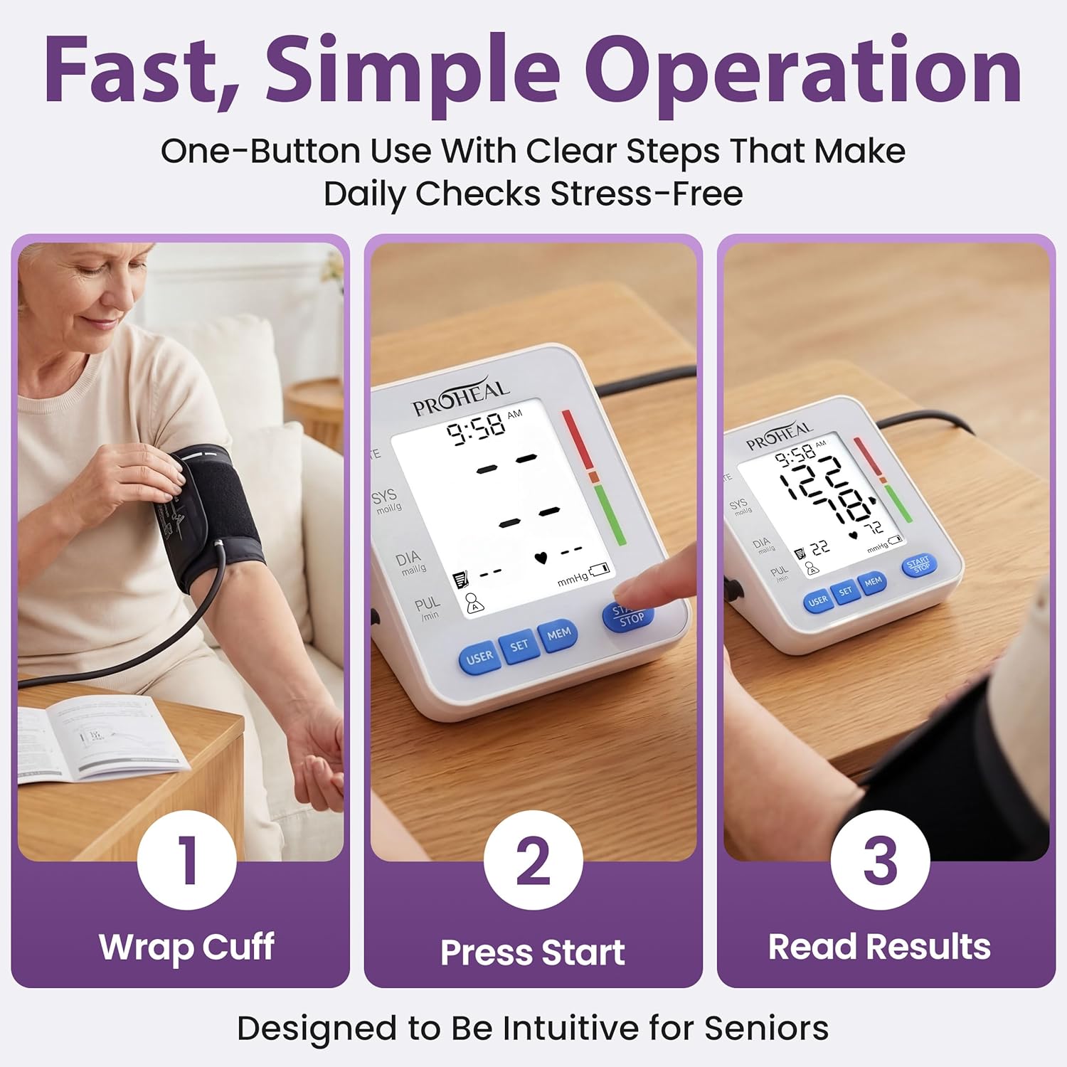 ProHeal Upper Arm Blood Pressure Monitor with Talking Audio, Backlit LCD, 240 Memory

