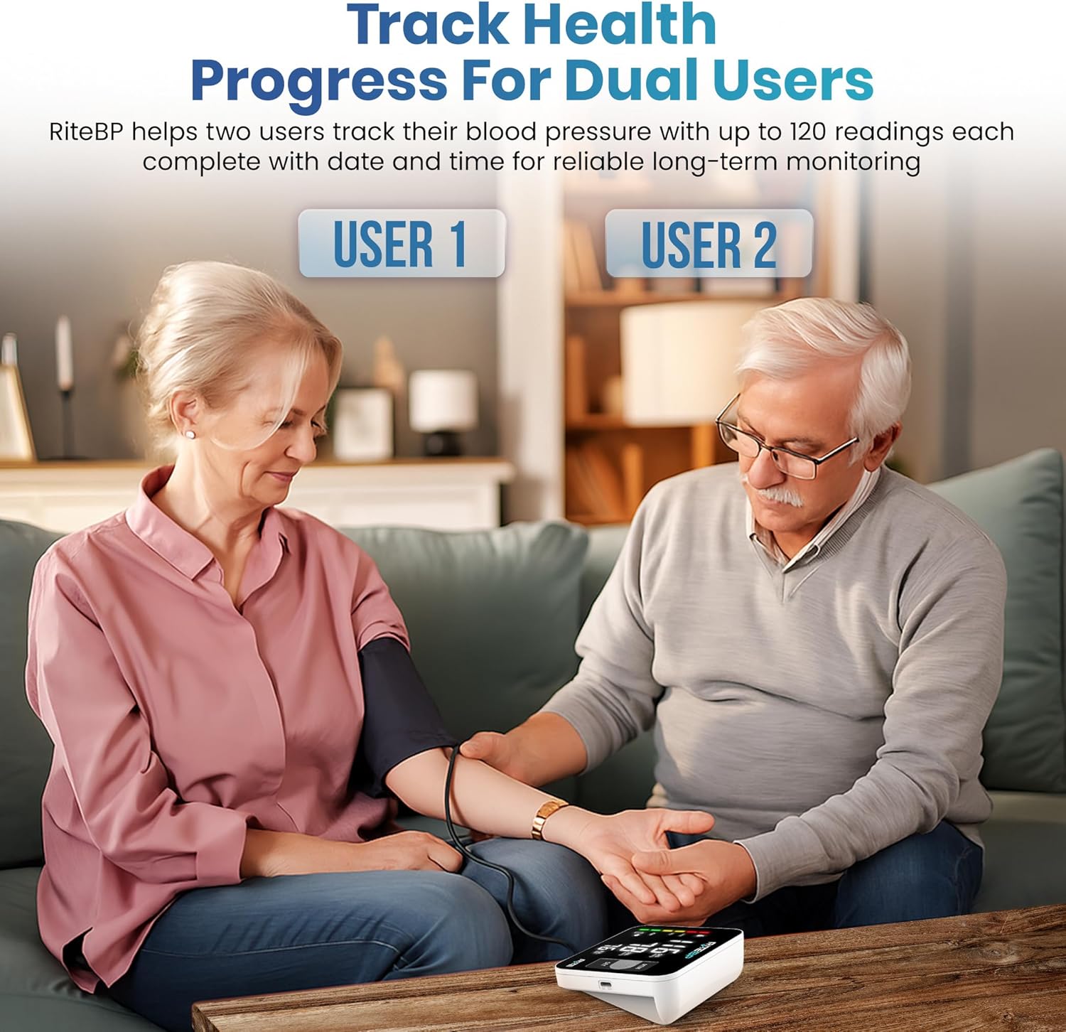 RiteBP Upper Arm Digital Blood Pressure Monitor, USB Type-C Rechargeable

