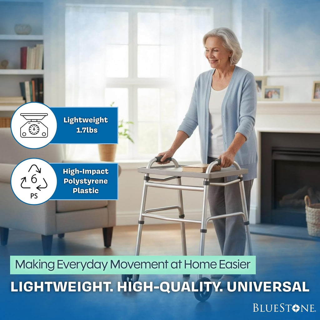 Bluestone Walker Tray Upright with Holders for Folding Walkers, Cup Holders

