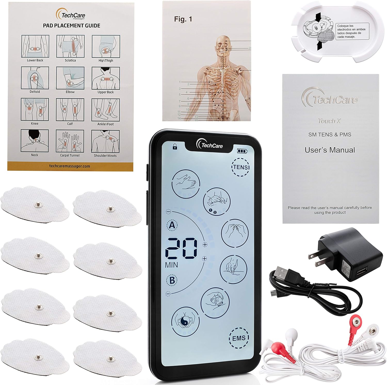 Tehcare Touch X TENS EMS Muscle Stimulator, Dual Channel, Touchscreen, Rechargeable

