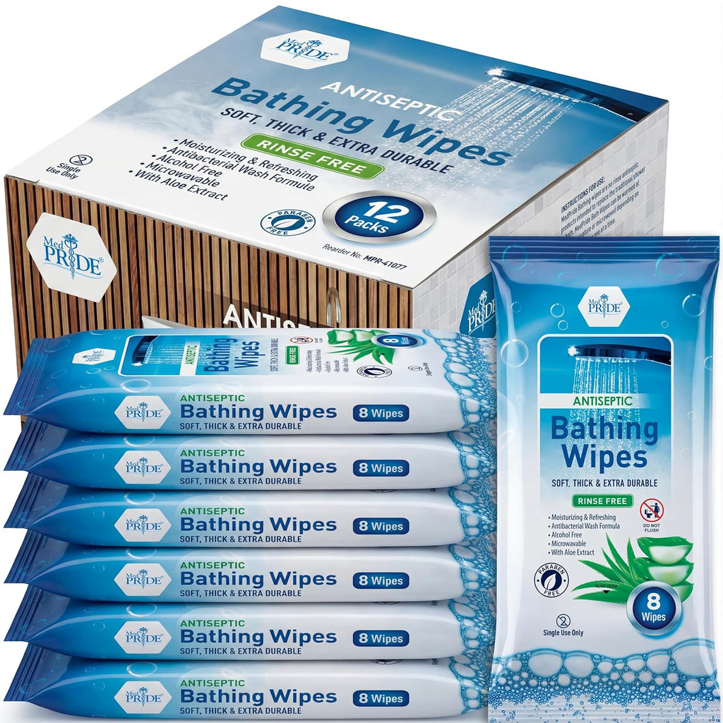 MED PRIDE Hospital Wipes for Bathing, Waterless Rinse-Free Adult Bath Wipes

