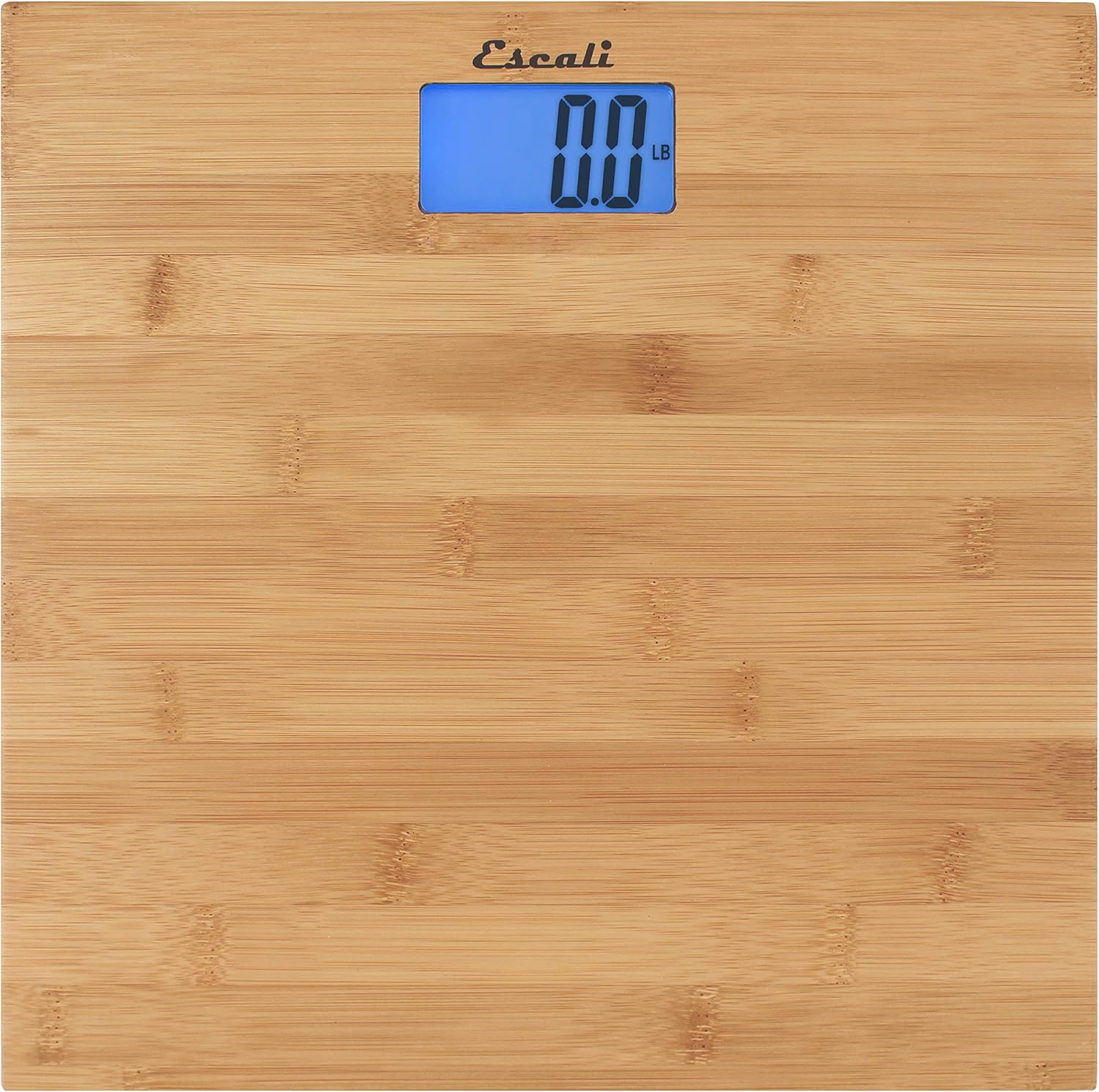 Escali Bamboo Digital Bathroom Scale for Body Weight, Extra-High Capacity 440 lb

