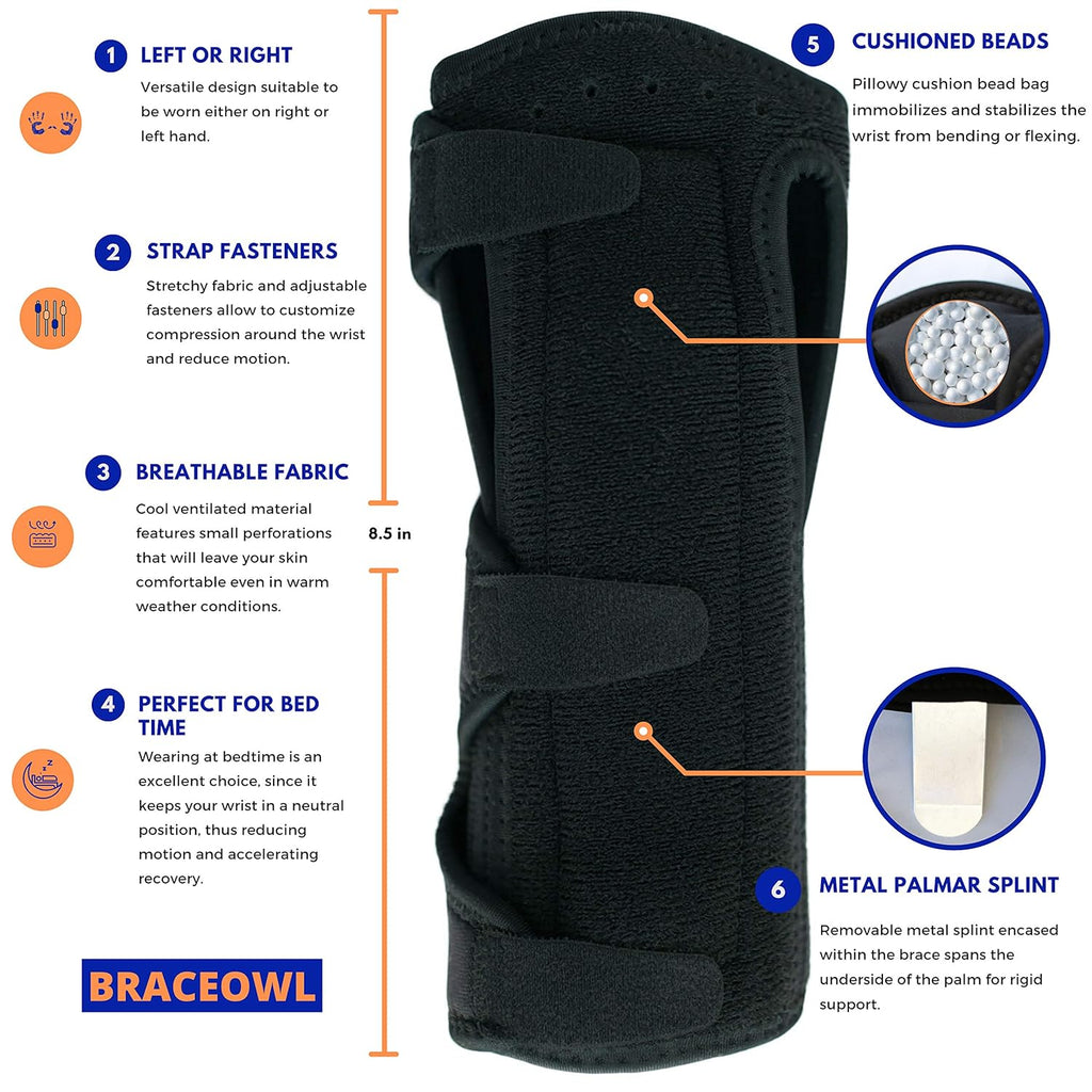 BRACEOWL Adjustable Carpal Tunnel Wrist Brace Night Splint for Pain Relief

