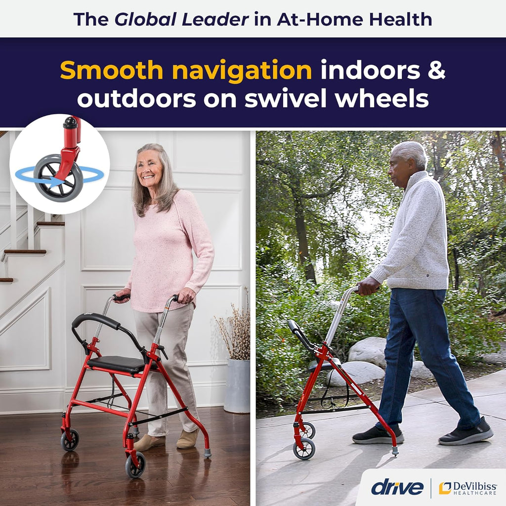 Drive Medical 1239RD Foldable Rollator Walker with Seat

