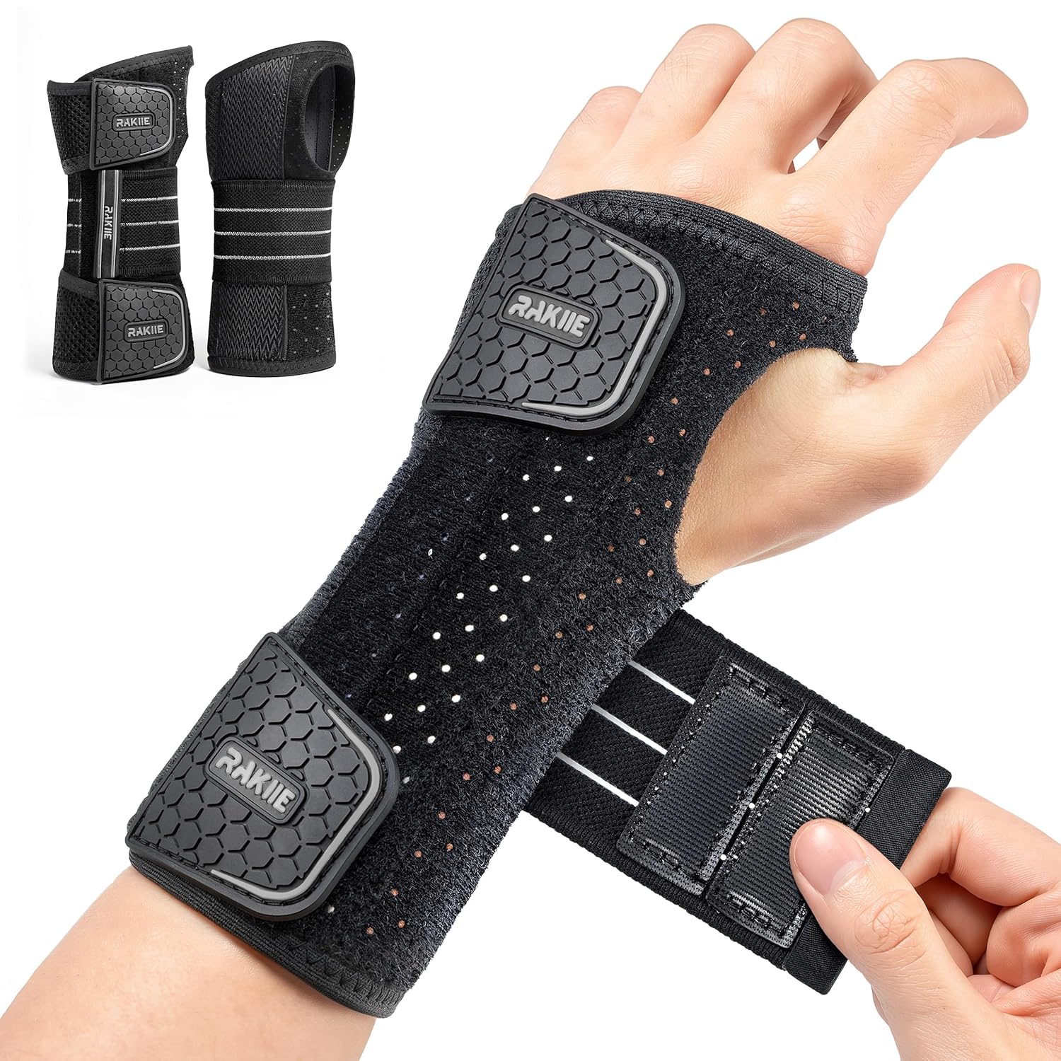 Rakiie 2-Pack Carpal Tunnel Wrist Braces, Adjustable Wrist Support Splint

