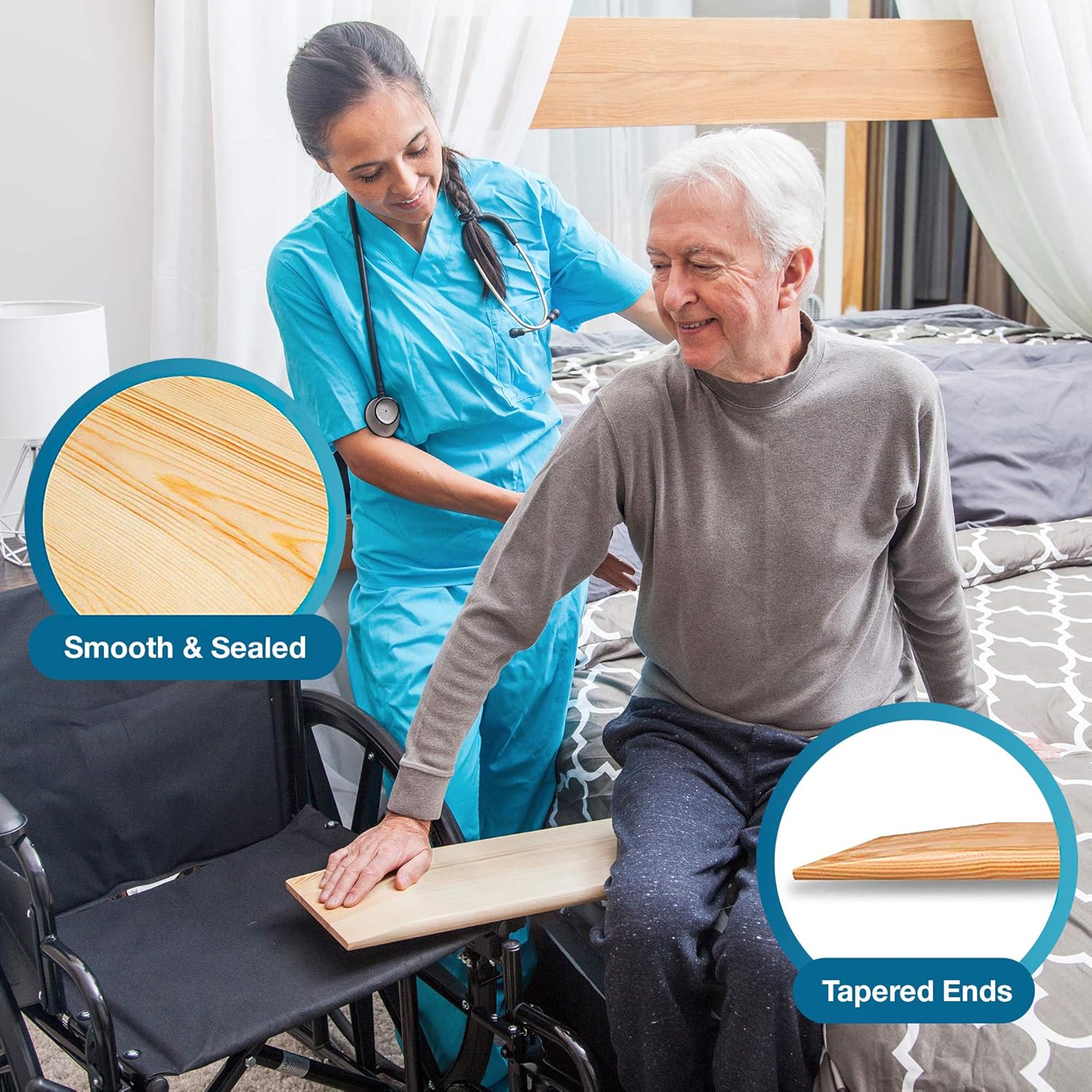 DMI Wood Transfer Board for Wheelchair Slide Transfers, Heavy-Duty, 440 lb

