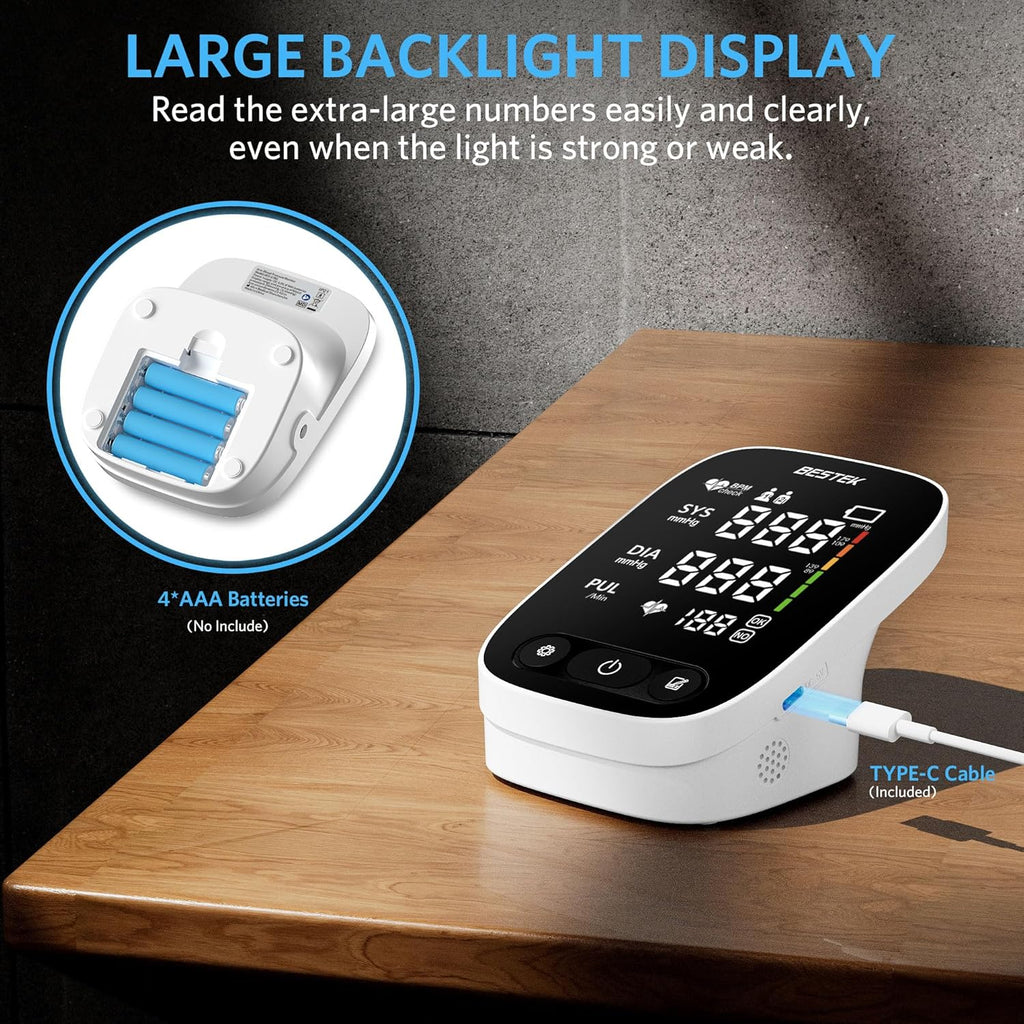 BESTEK Automatic Arm Blood Pressure Monitor, Digital LED Voice BP Cuff

