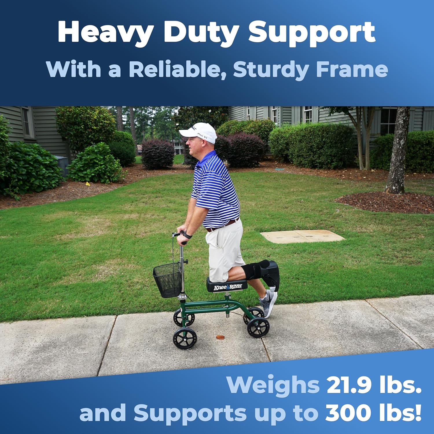 KneeRover Steerable Knee Walker for Adults, Foldable Crutch Alternative, Basket

