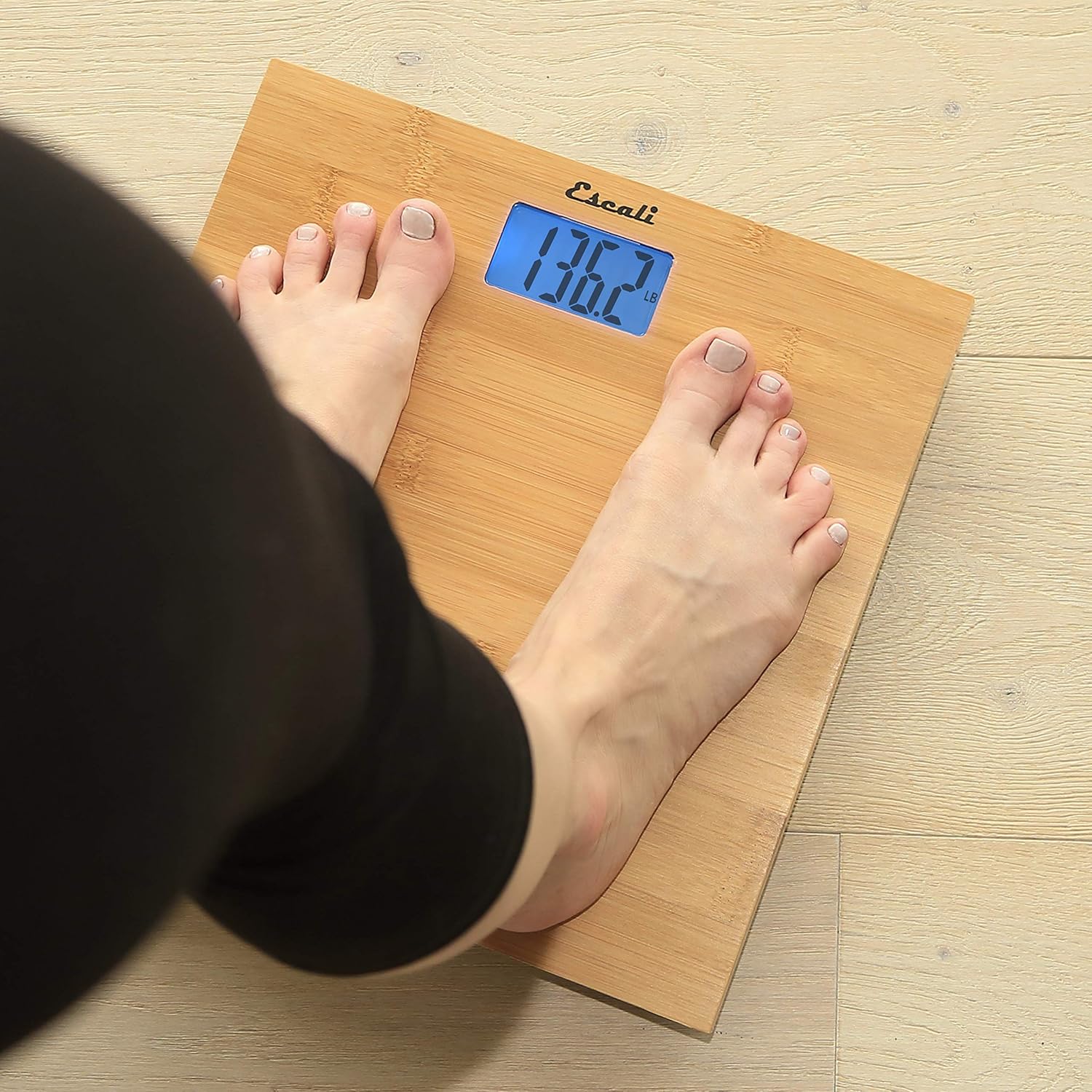 Escali Bamboo Digital Bathroom Scale for Body Weight, Extra-High Capacity 440 lb

