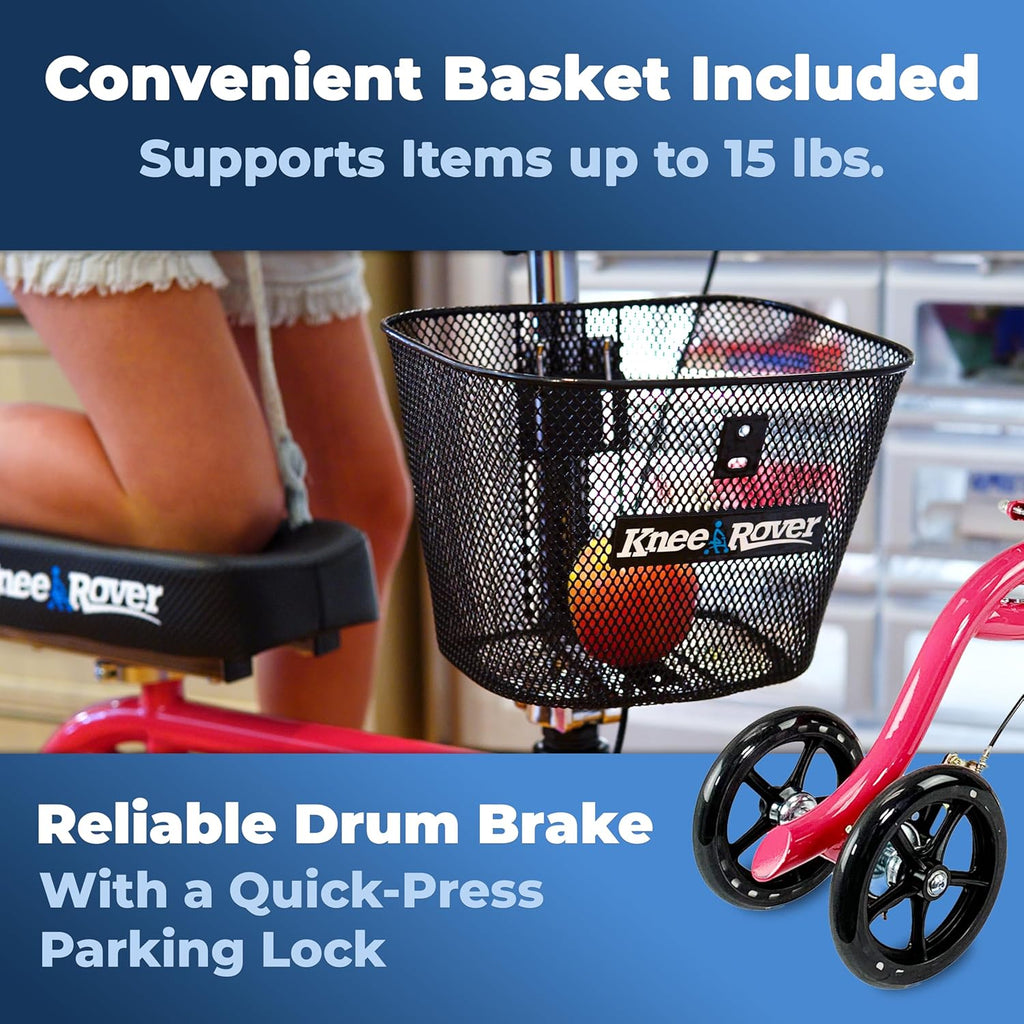 KneeRover Steerable Knee Scooter, Foldable Knee Walker with Basket and Brake

