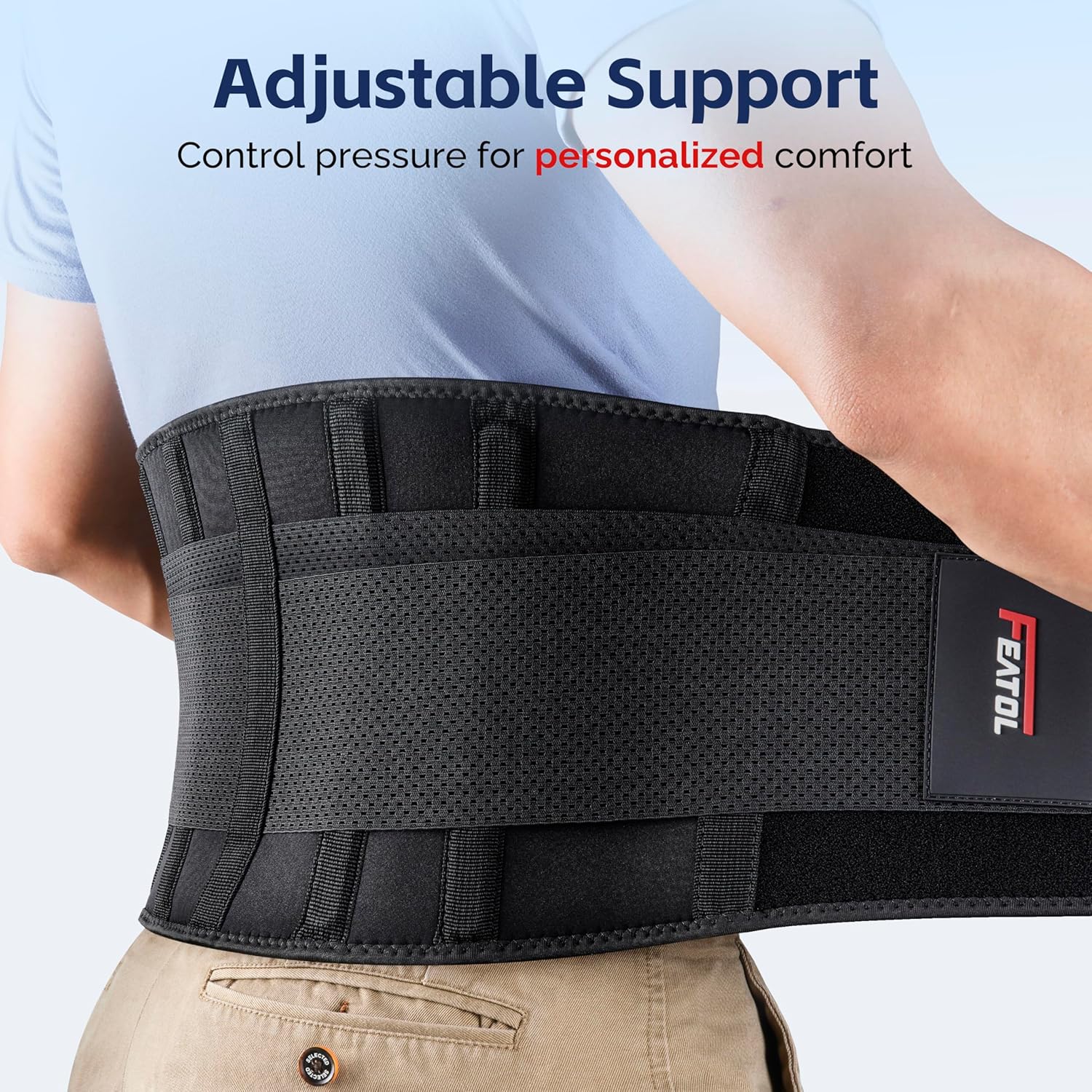 FEATOL Back Brace for Men Lumbar Support Belt Adjustable Straps, Removable Lumbar Insert

