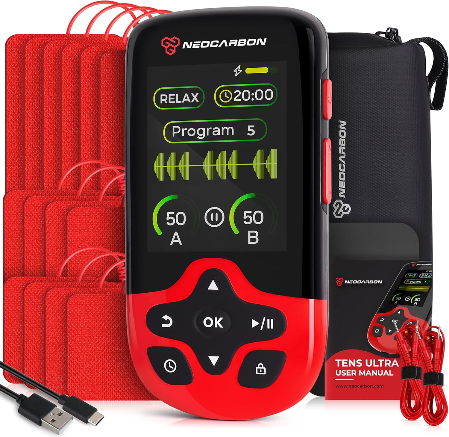NEOCARBON TENS and EMS Dual Channel Muscle Stimulator for Pain Relief, PMS Steady

