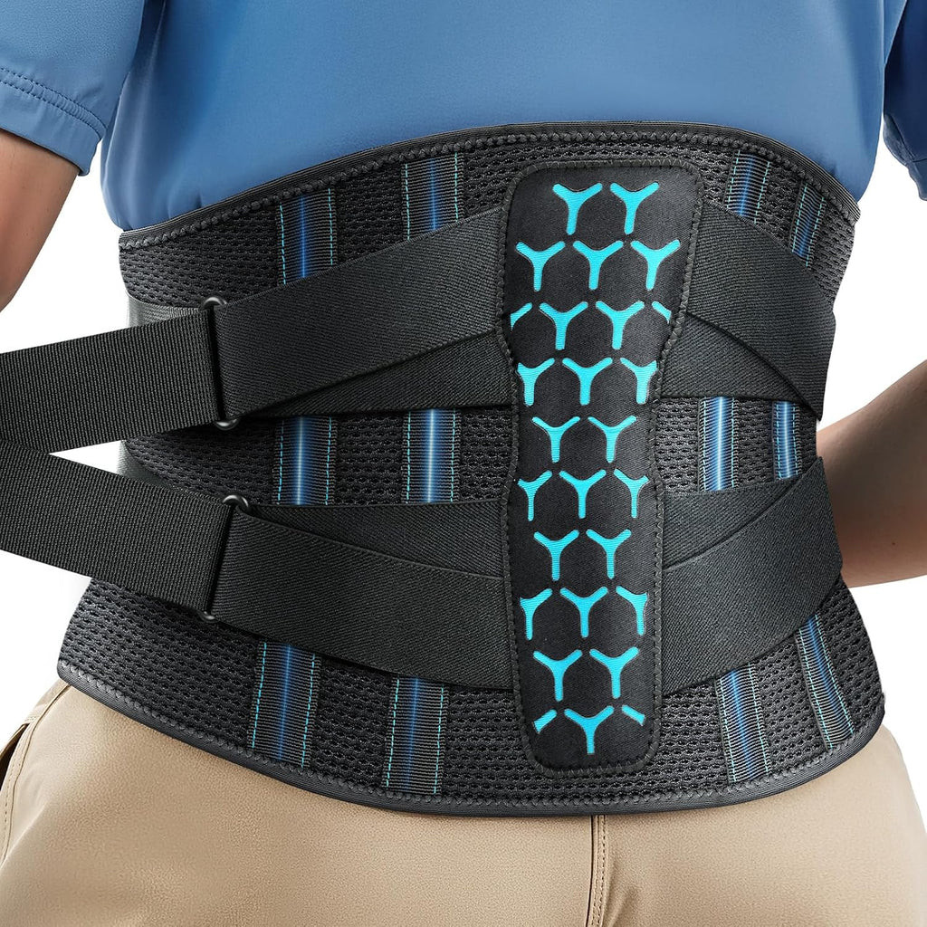 Rakiie Lumbar Back Brace with 4 Memory Alloy Stays and 3D Pad Support

