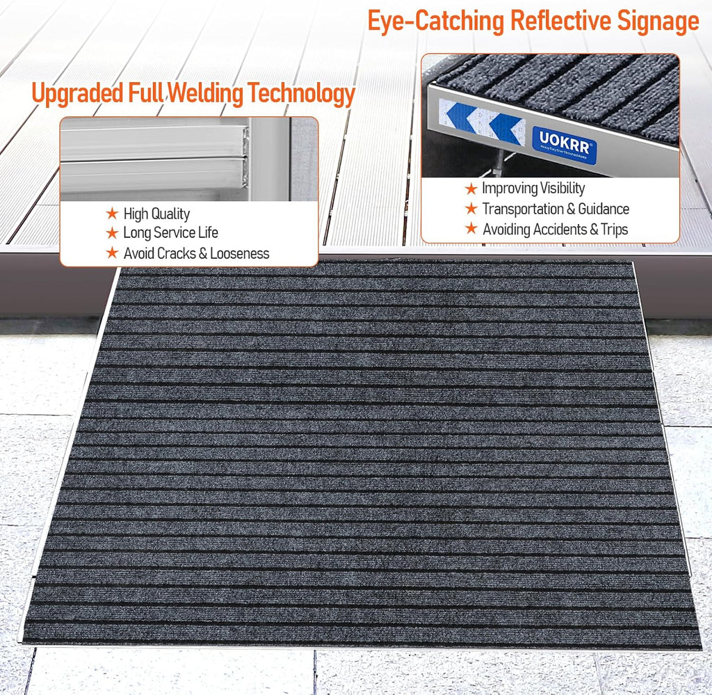 Aluminum Wheelchair Threshold Ramp for Doorways, Adjustable Height

