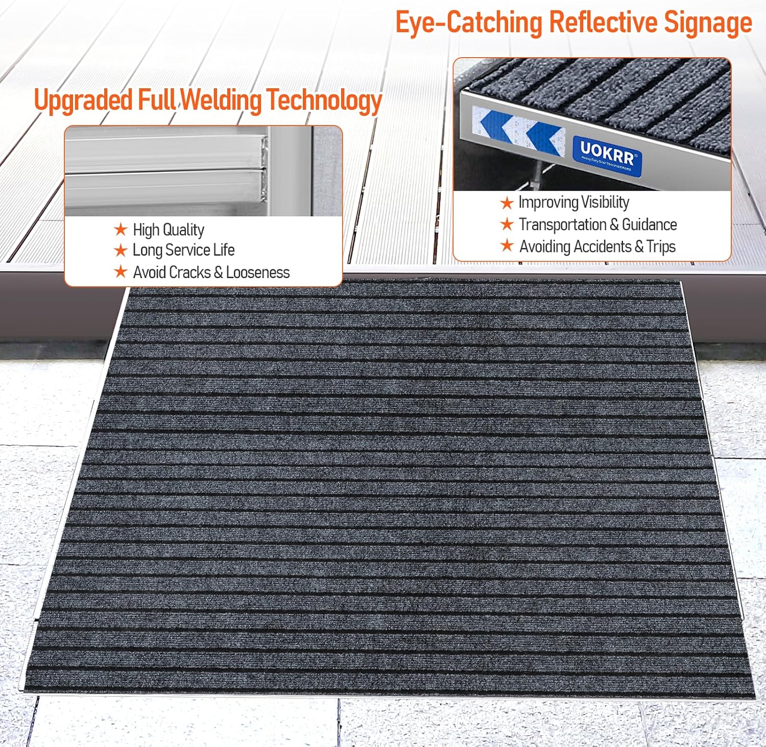 Aluminum Wheelchair Threshold Ramp for Doorways, Adjustable Height


