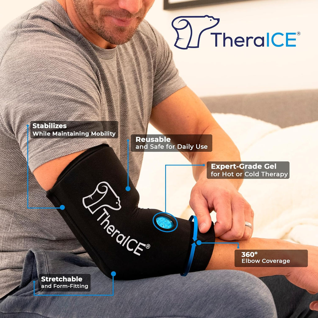 TheraICE Elbow Ice Pack Compression Sleeve Reusable Gel Cold Pack Wrap

