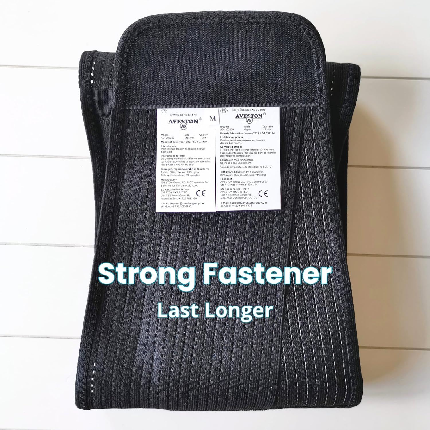 AVESTON Lumbar Back Brace with Removable Pad, Rigid Support Belt for Lower Back Pain

