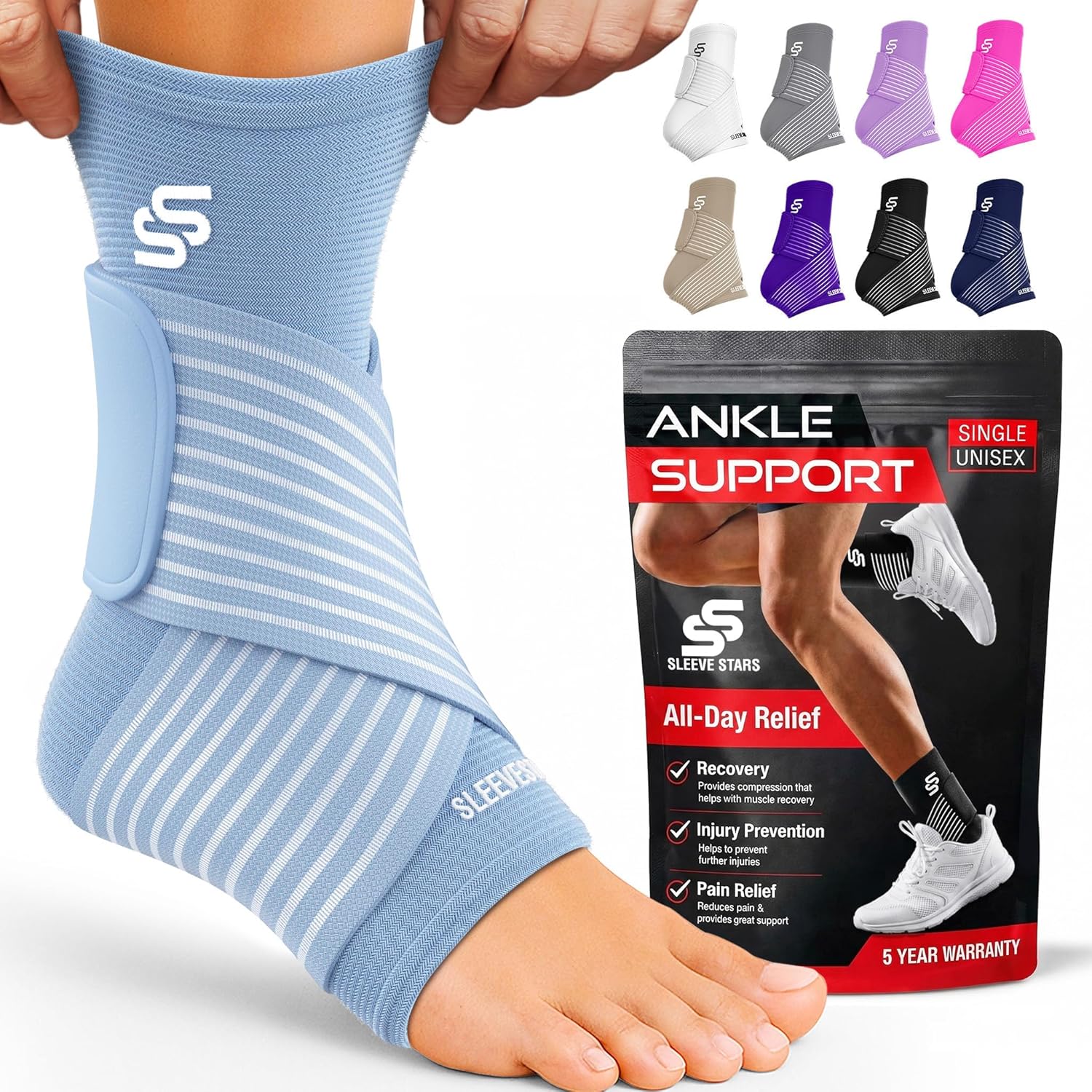 Sleeve Stars Ankle Brace Compression Sleeve with Removable Strap for Sprains

