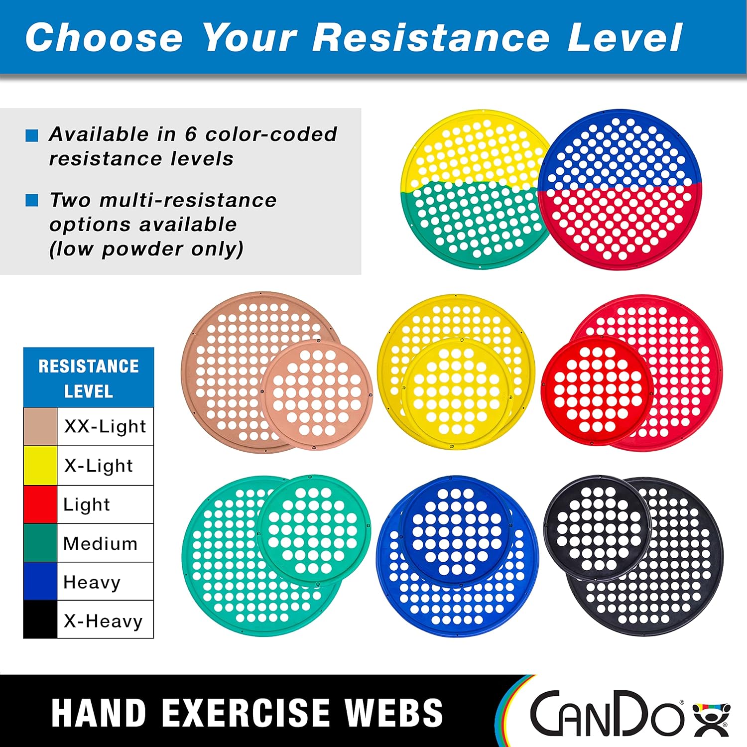 CanDo Hand Exercise Web Therapy Device for Grip Strengthening, Portable, Low Powder

