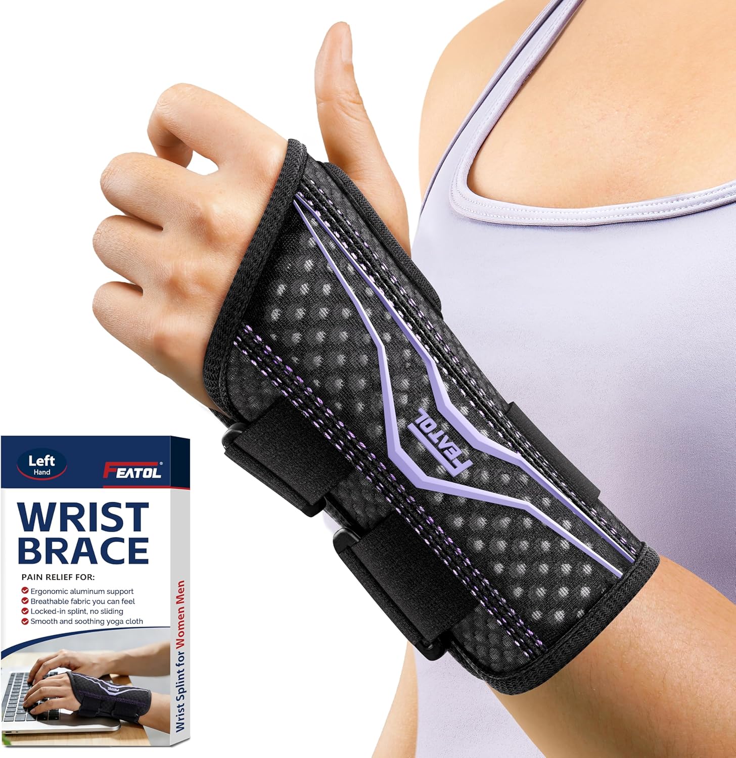 FEATOL Wrist Brace Ergonomic Wrist Splint Breathable Support for Carpal Tunnel

