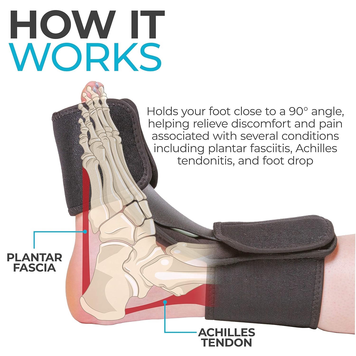 BraceAbility Dorsal Night Splint for Plantar Fasciitis, Foot Drop, Achilles Boot

