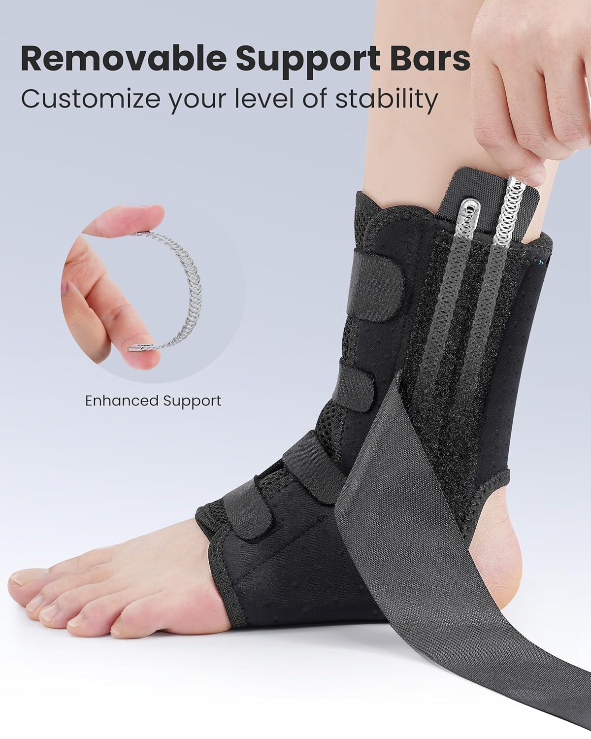 SNEINO Lace-Up Ankle Stabilizer with Removable Side Bars, Neoprene Support

