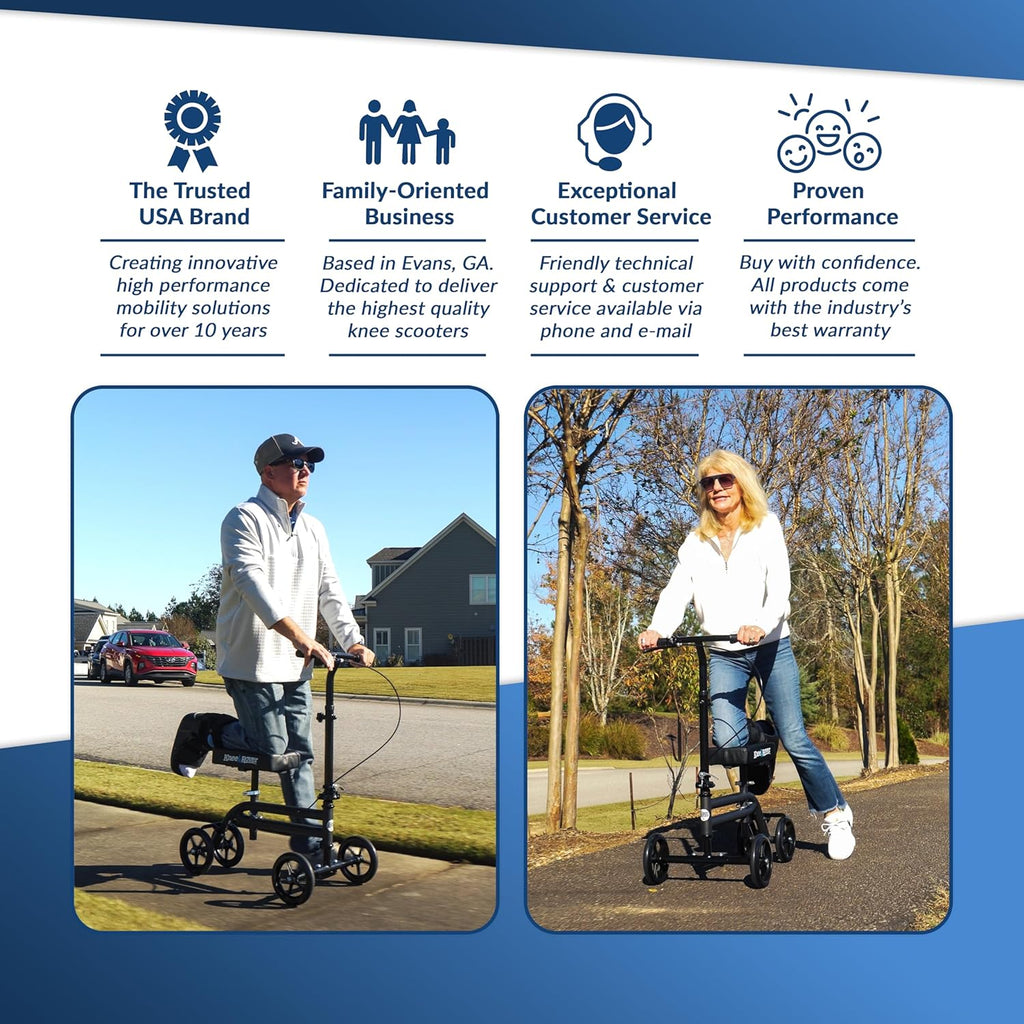 KneeRover Economy Steerable Knee Scooter, Foldable Knee Walker with Adjustable Handlebar

