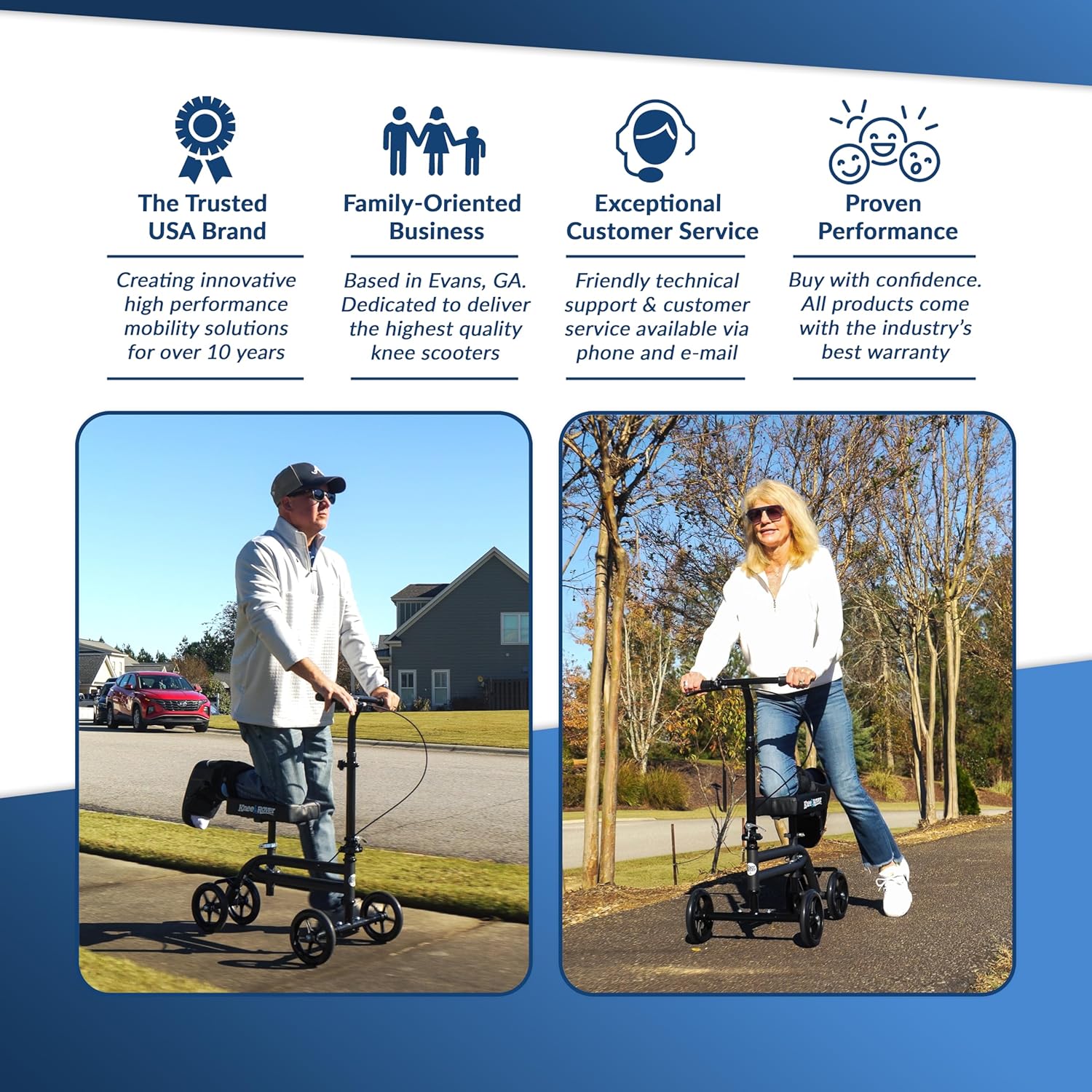 KneeRover Economy Steerable Knee Scooter, Foldable Knee Walker with Adjustable Handlebar

