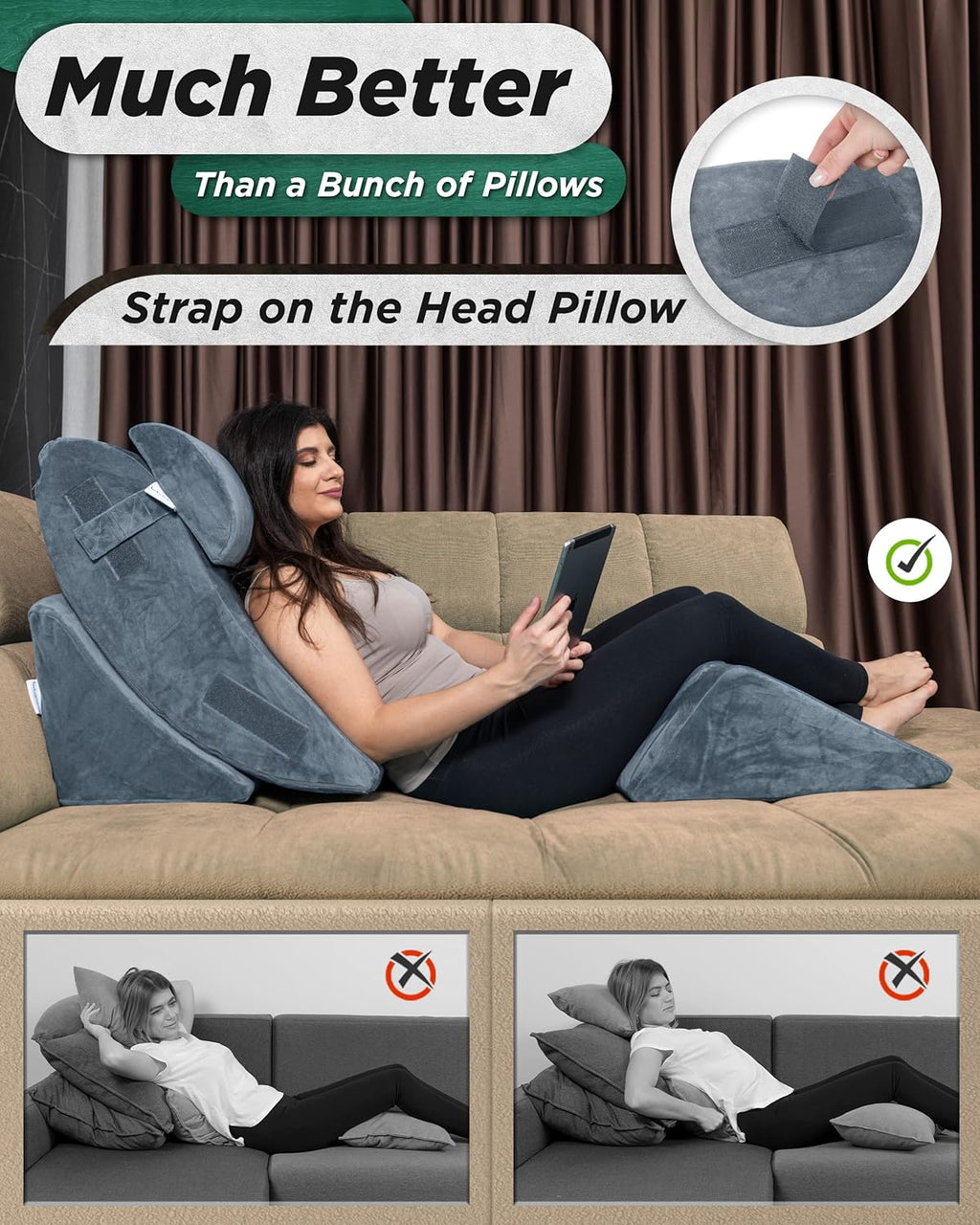 Lunix LX5 4-Piece Orthopedic Bed Wedge Pillow Set for Shoulder & Upper Body Support

