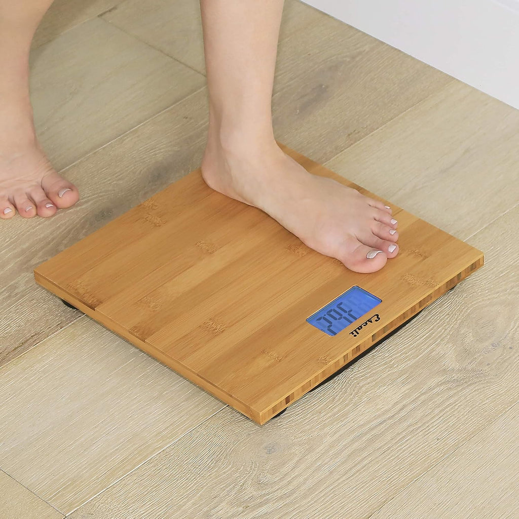 Escali Bamboo Digital Bathroom Scale for Body Weight, Extra-High Capacity 440 lb

