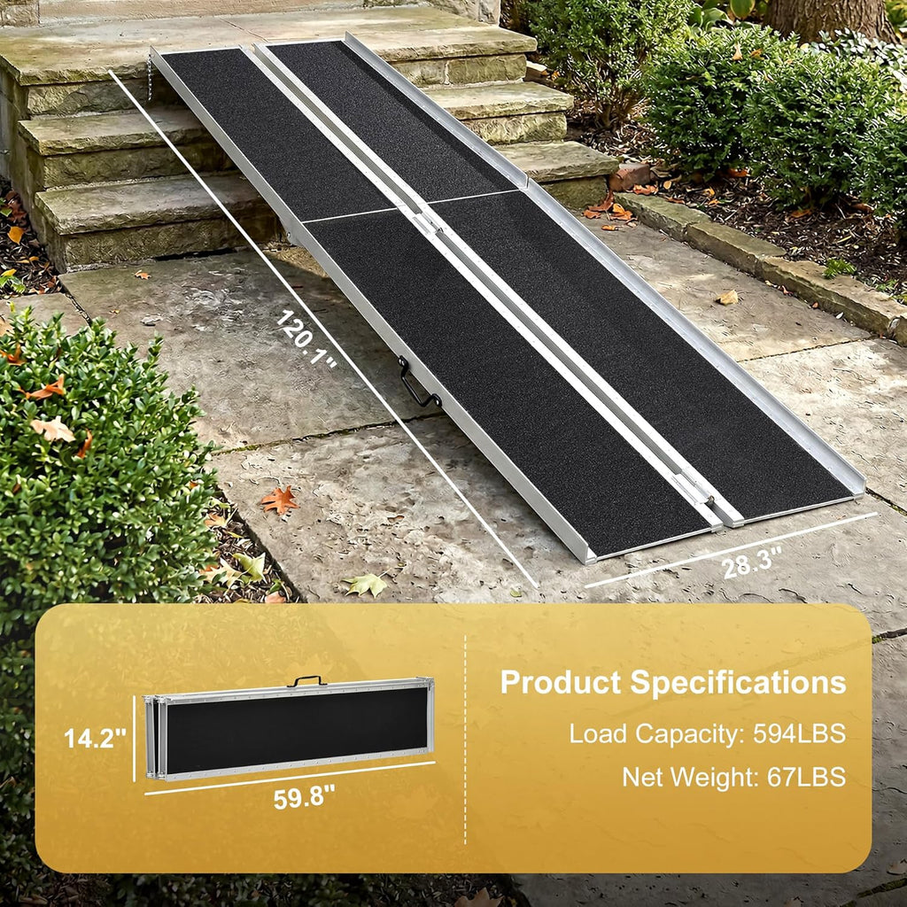 HOMCOM Wheelchair Ramp Folding Aluminum Threshold Ramp Non-Slip Carpet Transition Plate

