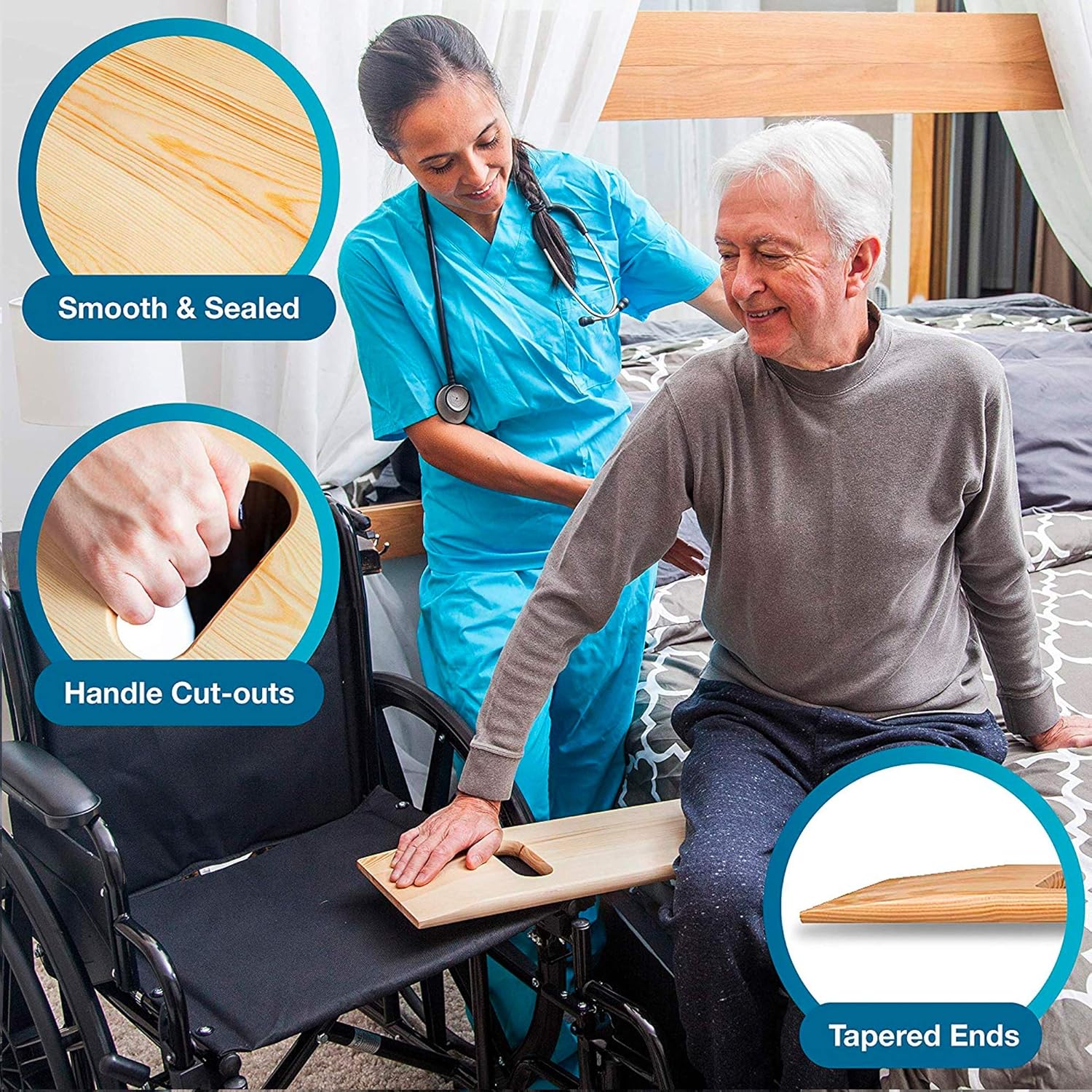 DMI Heavy-Duty Wood Transfer Board for Wheelchair Slide Transfers, Up to 440 lb

