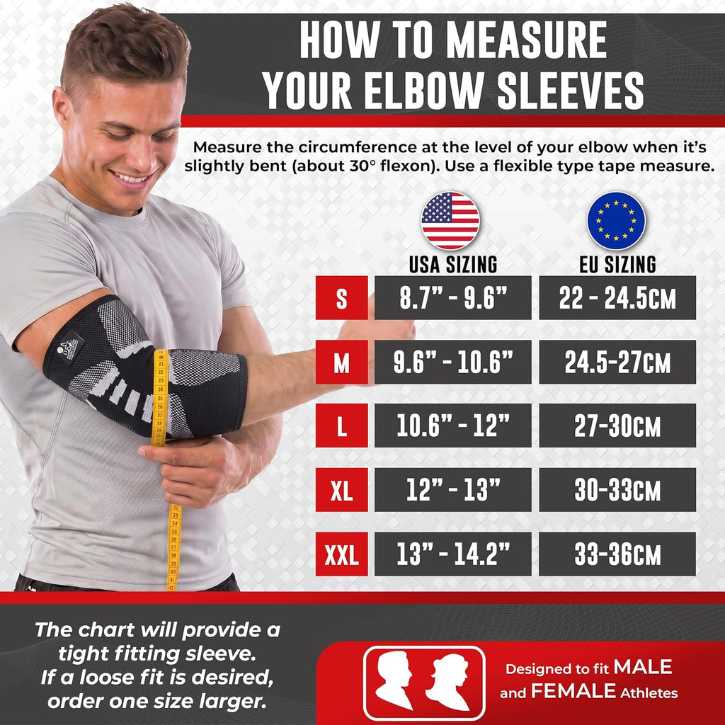 Nordic Lifting Elbow Compression Sleeves - Tendonitis & Golfers Elbow Brace, 1 Pair

