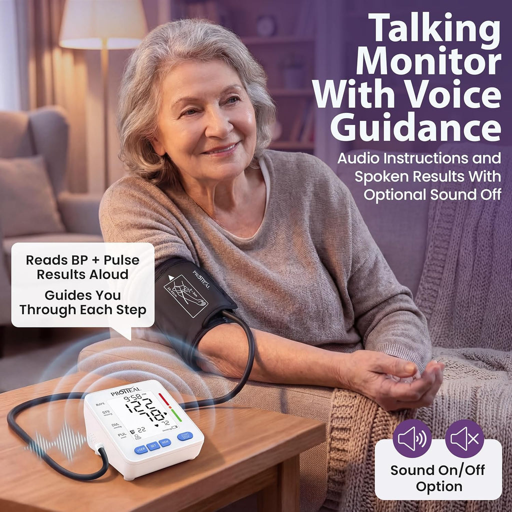 ProHeal Upper Arm Blood Pressure Monitor with Talking Audio, Backlit LCD, 240 Memory

