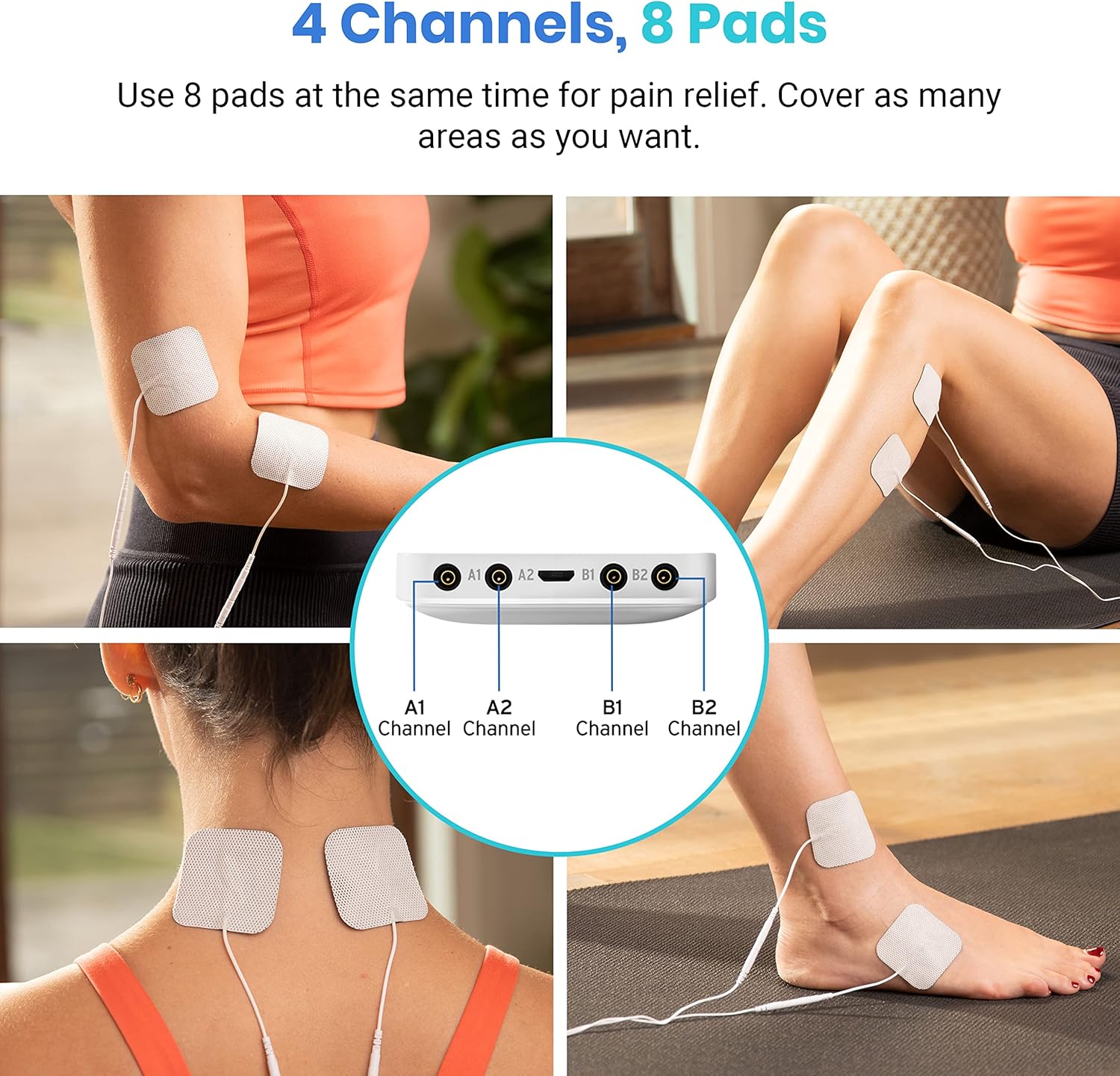 Etekcity 4-Channel Rechargeable TENS Unit Muscle Stimulator with Electrode Pads

