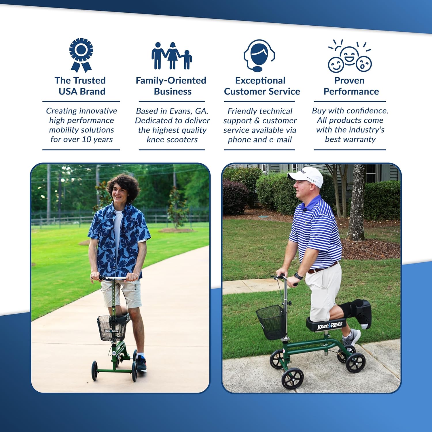 KneeRover Steerable Knee Walker for Adults, Foldable Crutch Alternative, Basket

