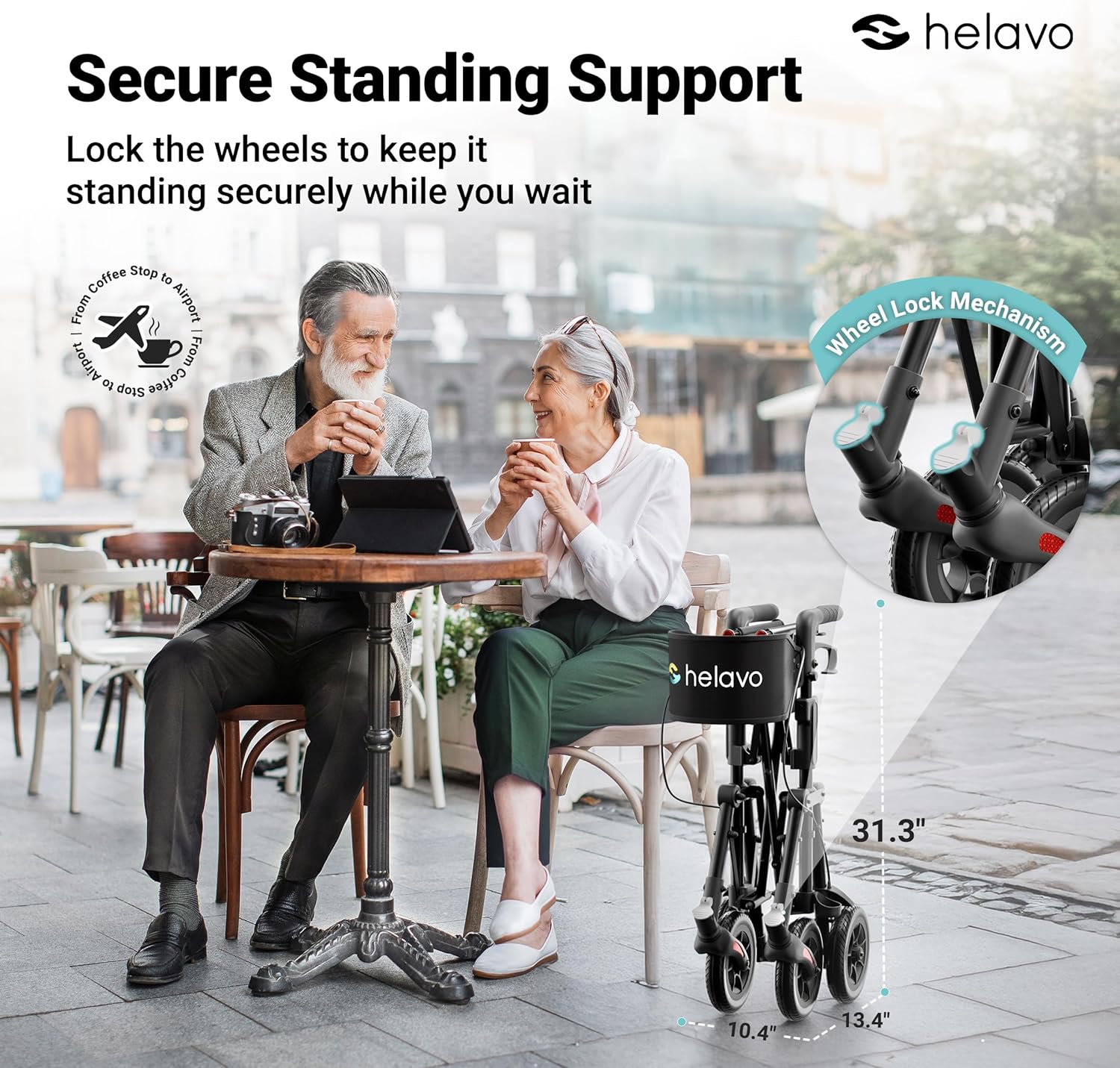Helavo Ultra-Compact Rollator Walker with Seat, Double-Fold, 8 in Rubber Wheels

