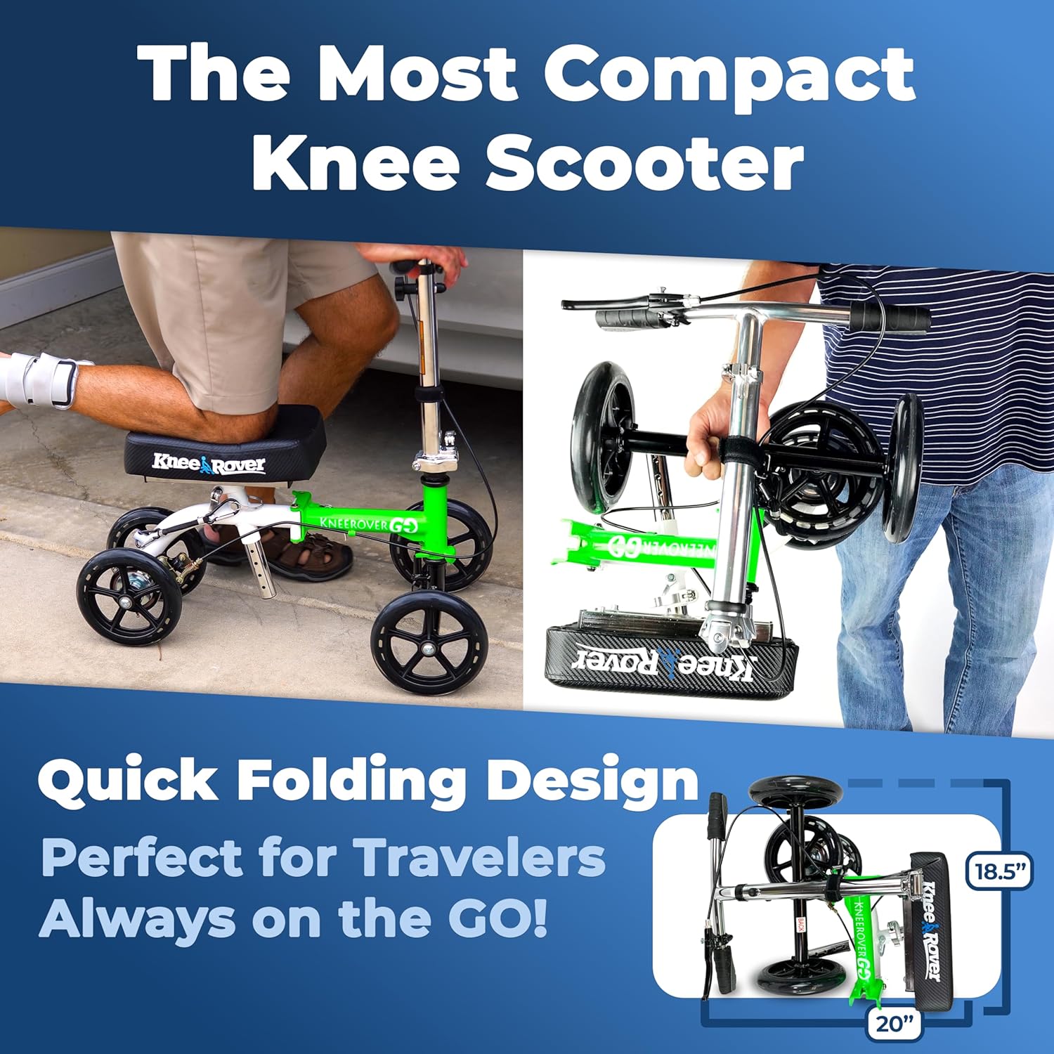 KneeRover GO Knee Scooter Knee Walker Crutch Alternative, Compact Portable

