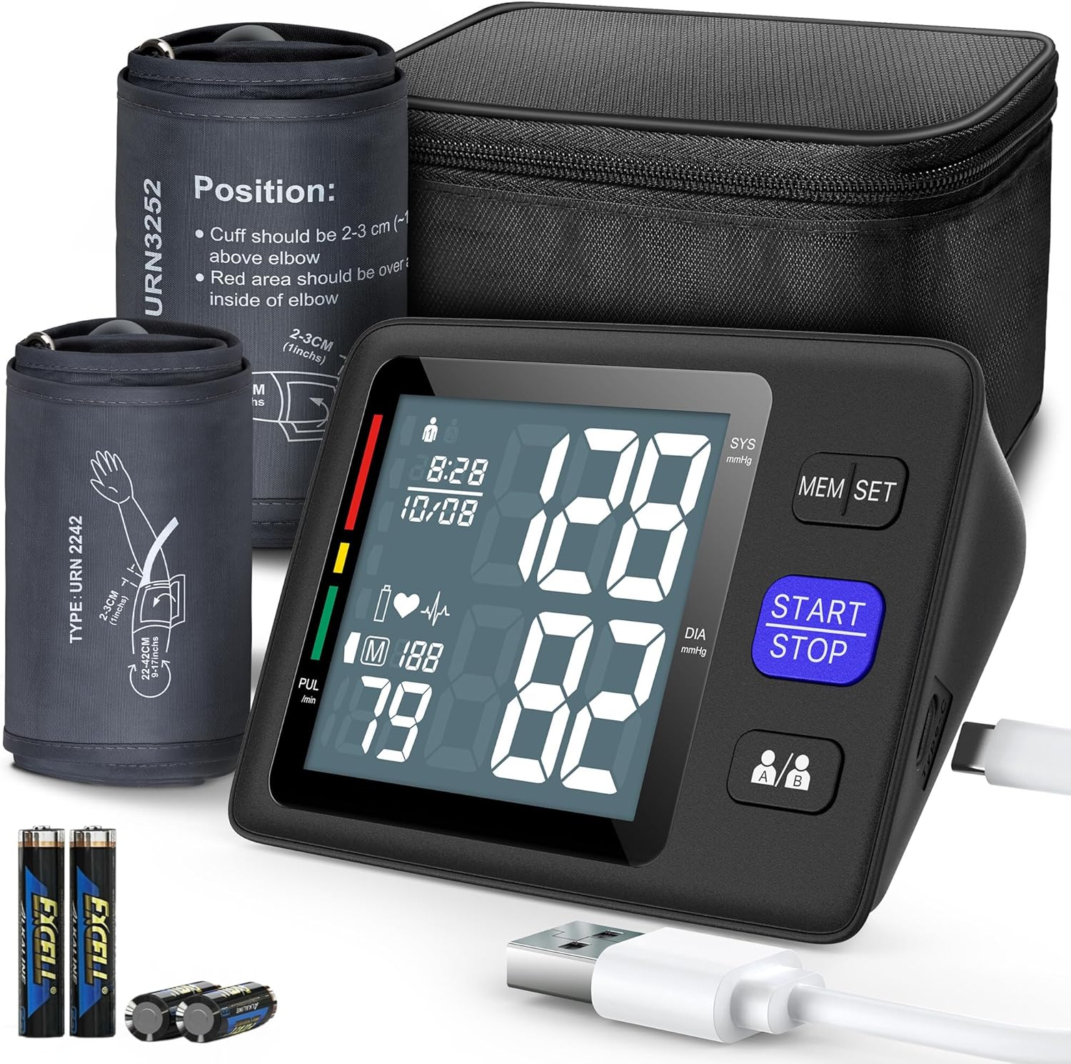 AQESO Upper Arm Automatic Digital Blood Pressure Monitor with Backlit LCD, 2-User

