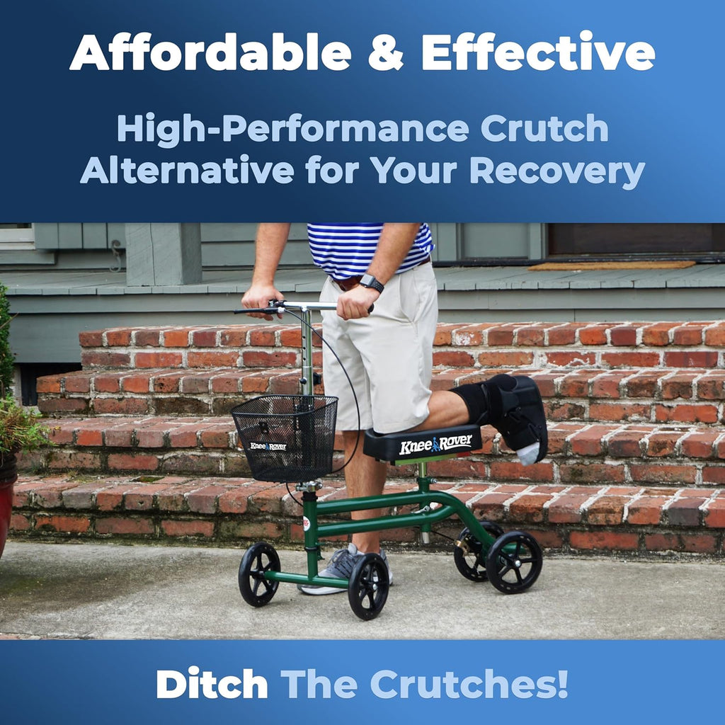 KneeRover Steerable Knee Walker for Adults, Foldable Crutch Alternative, Basket

