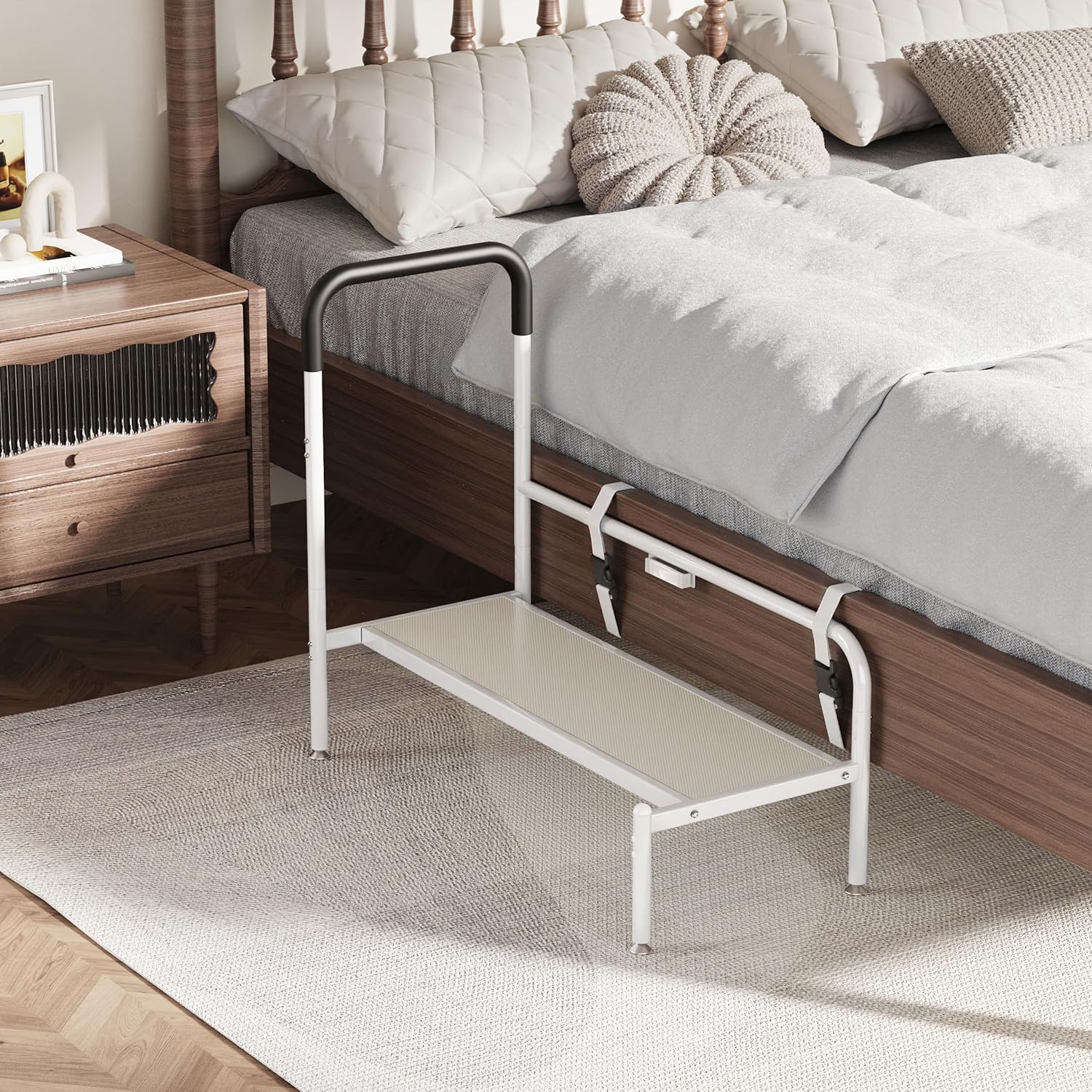 Bed Step Stool for Adults with Non-Slip Handle, Assist Rail and LED Night Light

