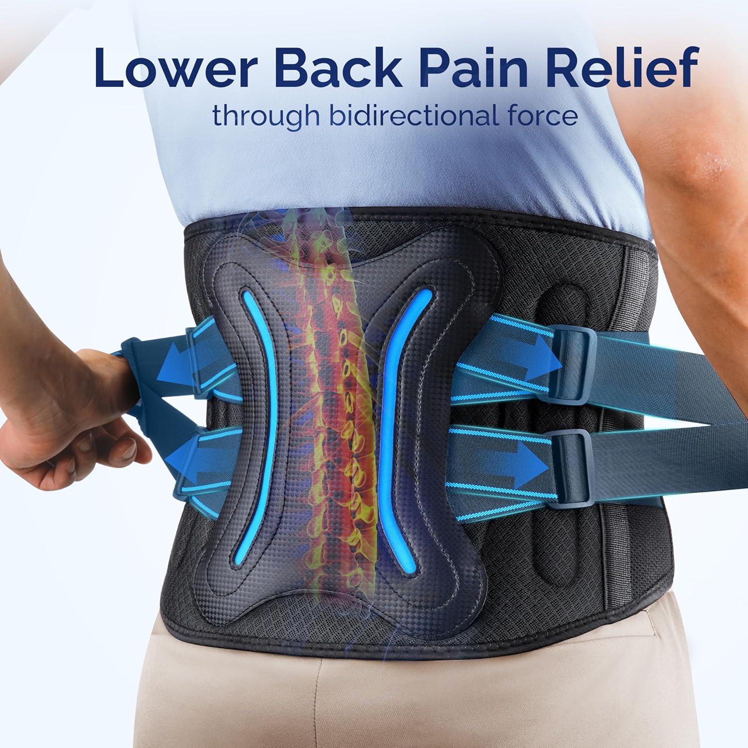 FEATOL Lower Back Brace with 5 Reinforced Stays, Adjustable Lumbar Support Belt

