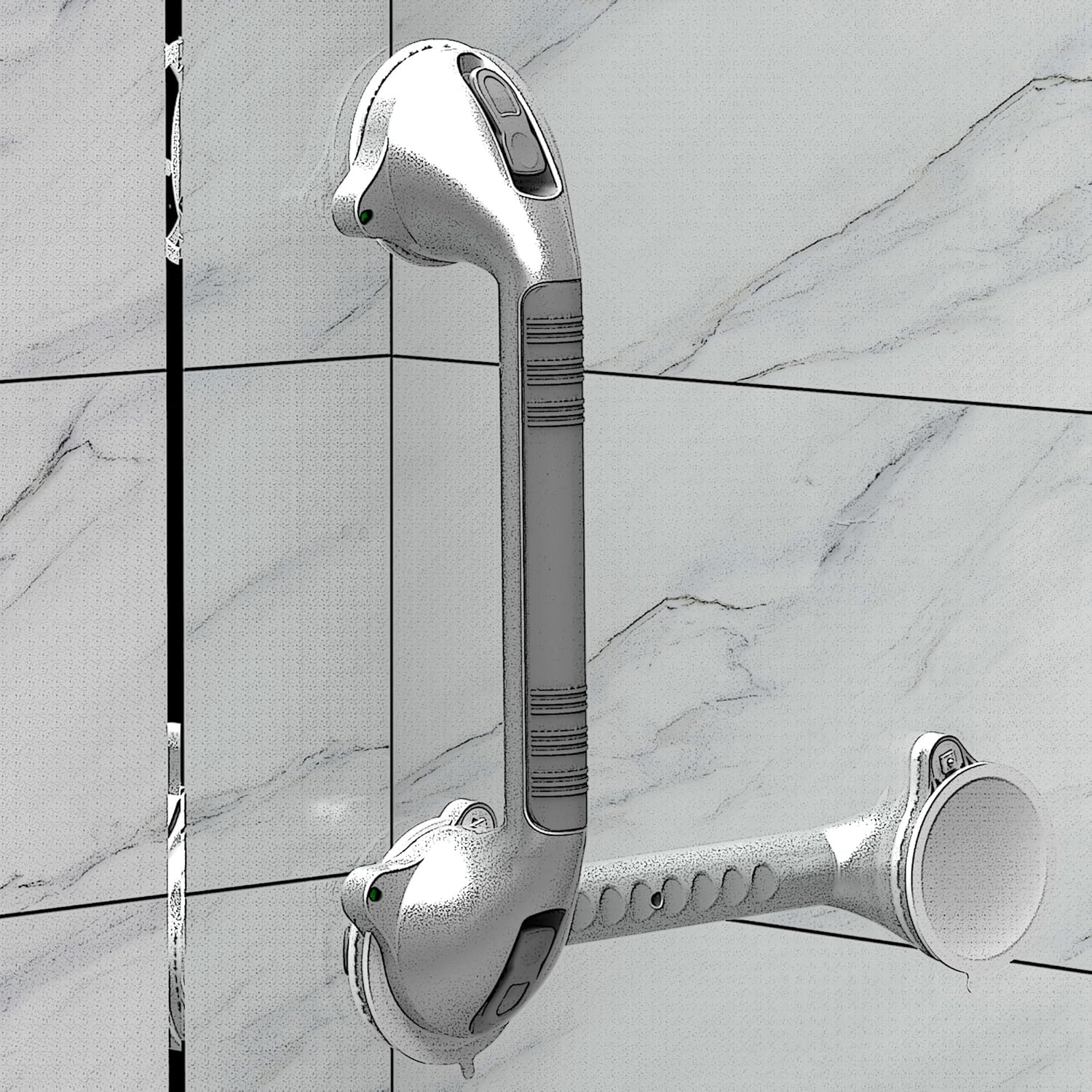 Suction Bath Grab Bar with Safety Indicators, Balance Assist Shower Handle

