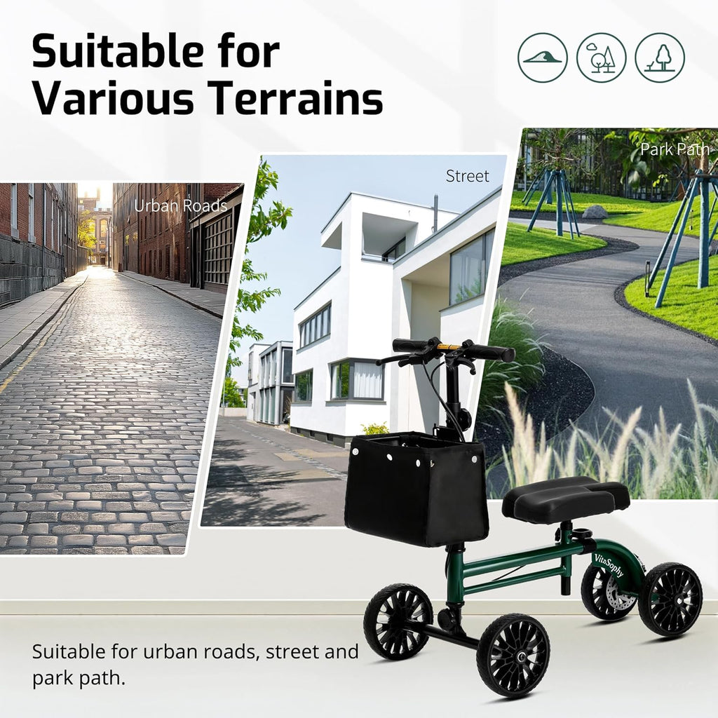 VitaSophy Steerable Knee Scooter with Disc Brake, Foldable Knee Walker for Adults

