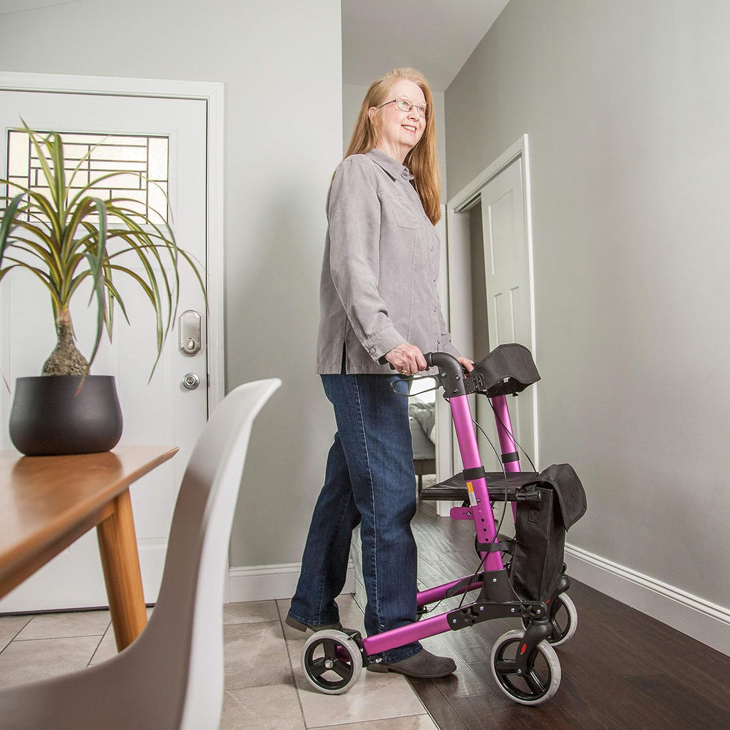 HealthSmart Rollator Walker with Seat and Backrest, Adjustable Handle, Folding Frame

