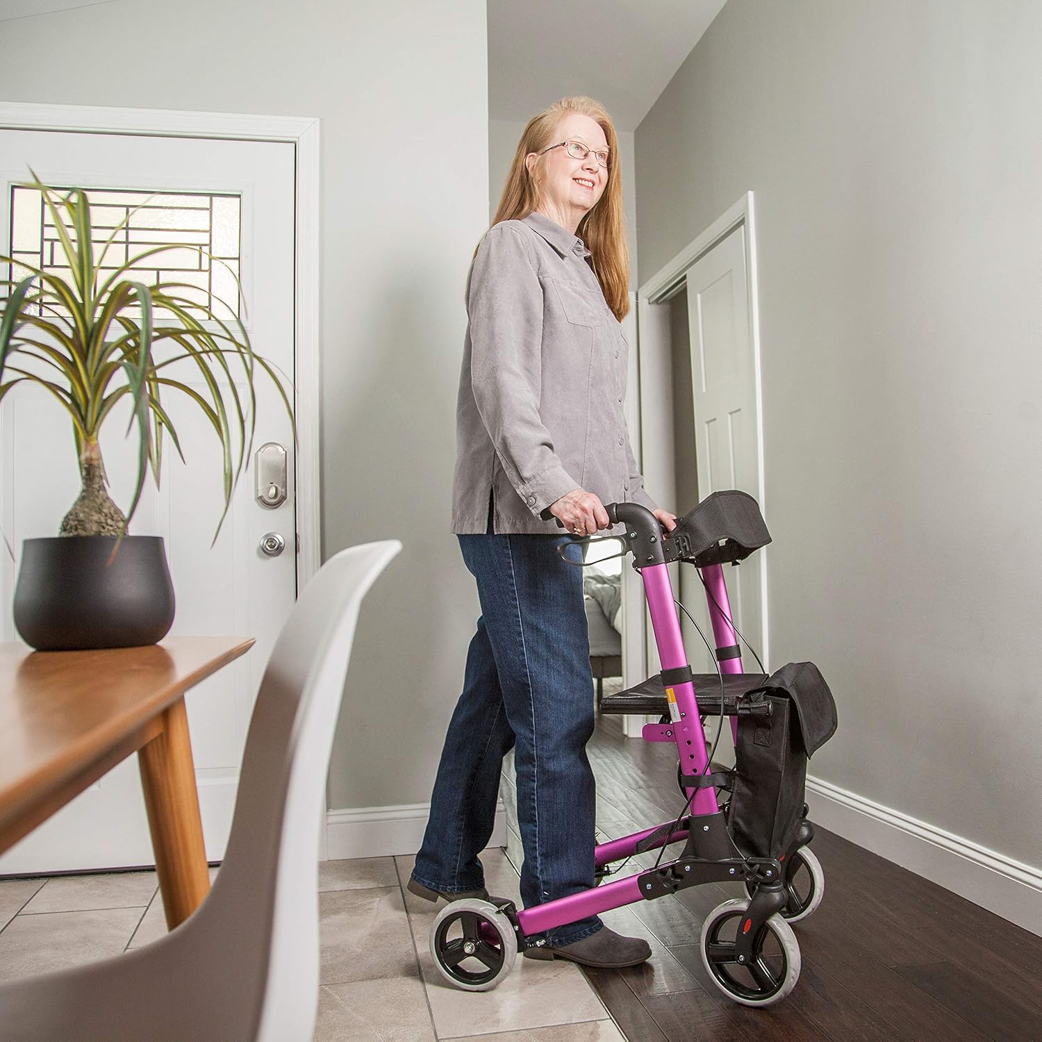 HealthSmart Rollator Walker with Seat and Backrest, Adjustable Handle, Folding Frame

